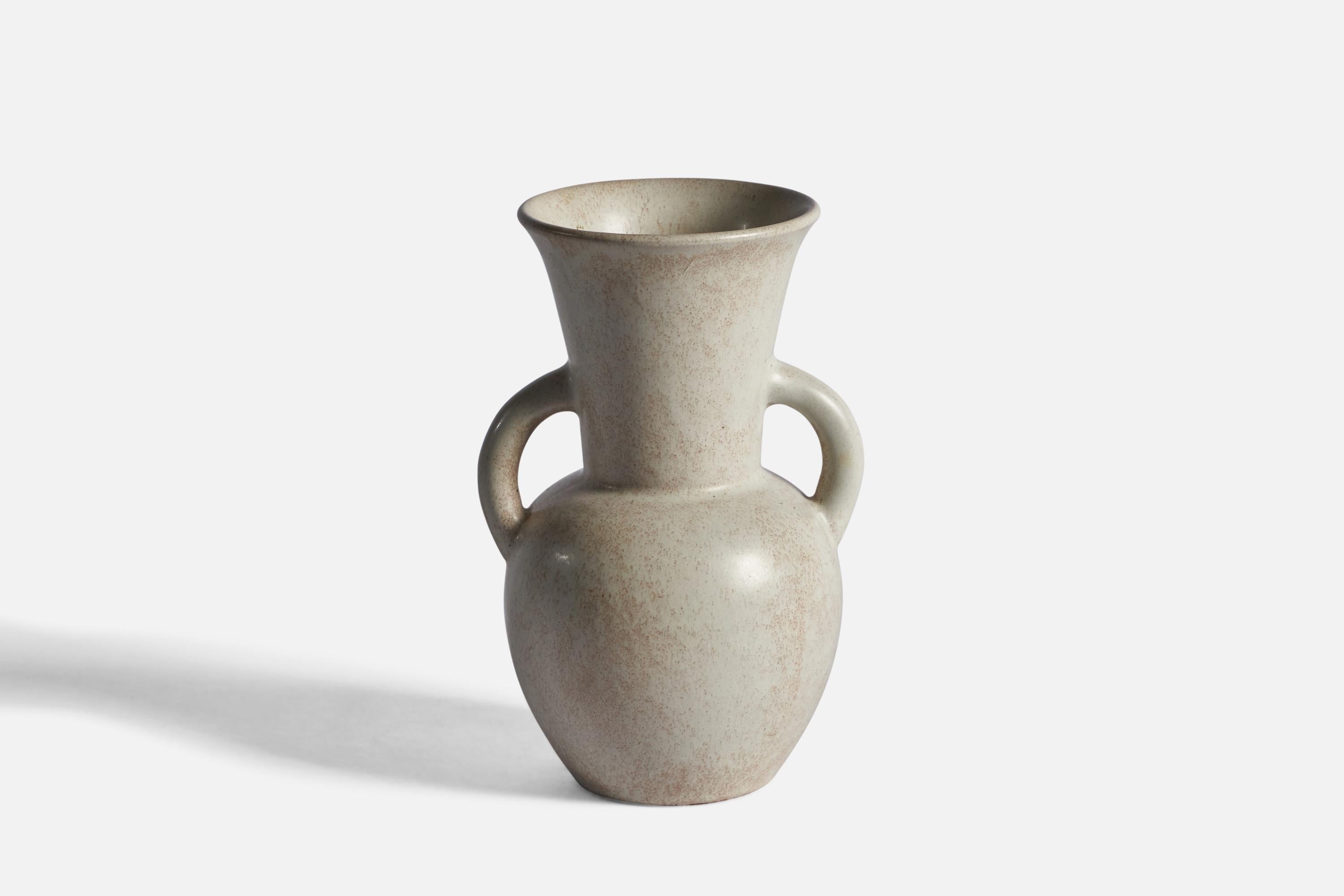 A white-glazed earthenware vase designed and produced by Upsala Ekeby, Sweden, c. 1930s.