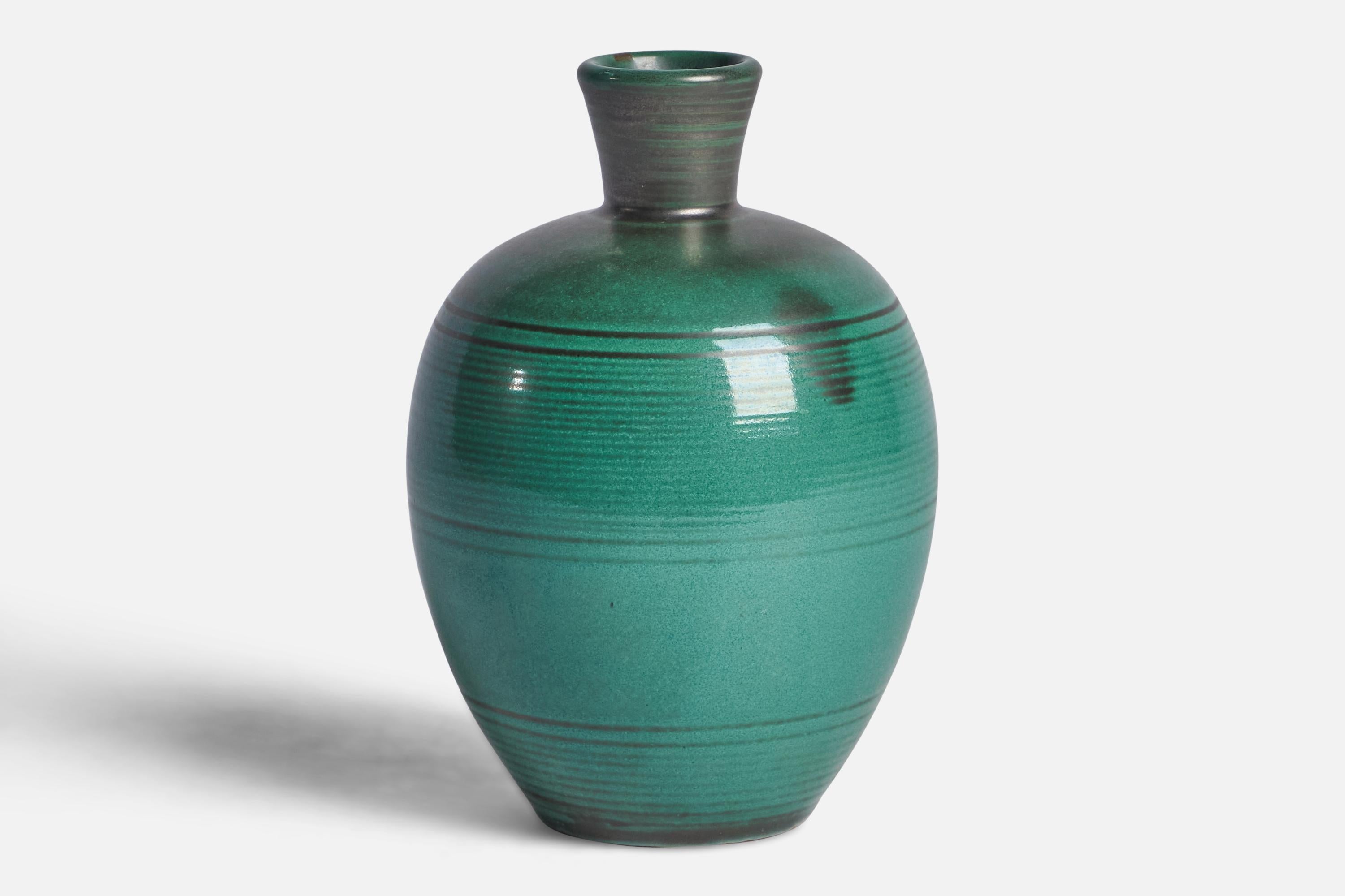 A blue and grey-glazed earthenware vase designed and produced by Upsala Ekeby, Sweden, 1930s.
