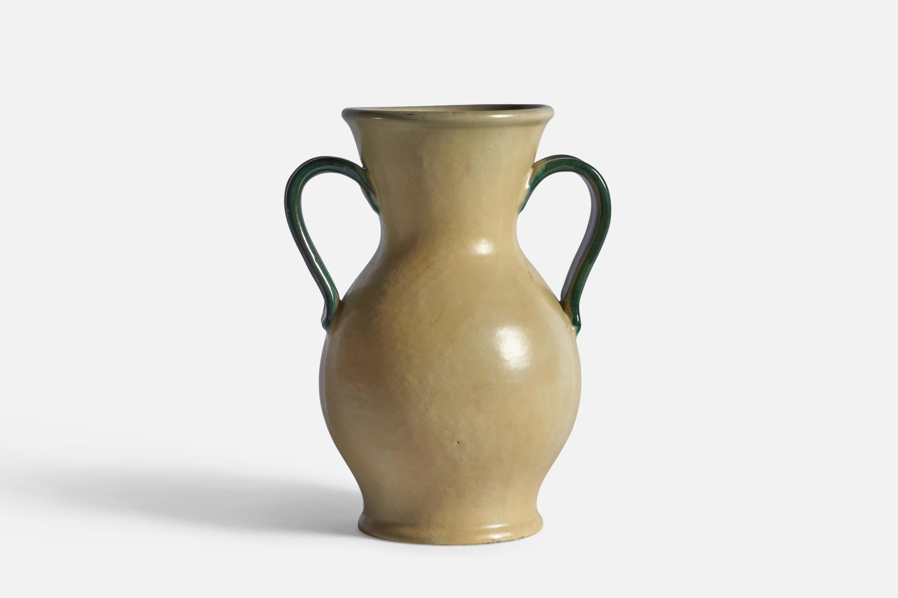 Vaso beige e verde disegnato e prodotto da Upsala Ekeby, Svezia, anni '30.