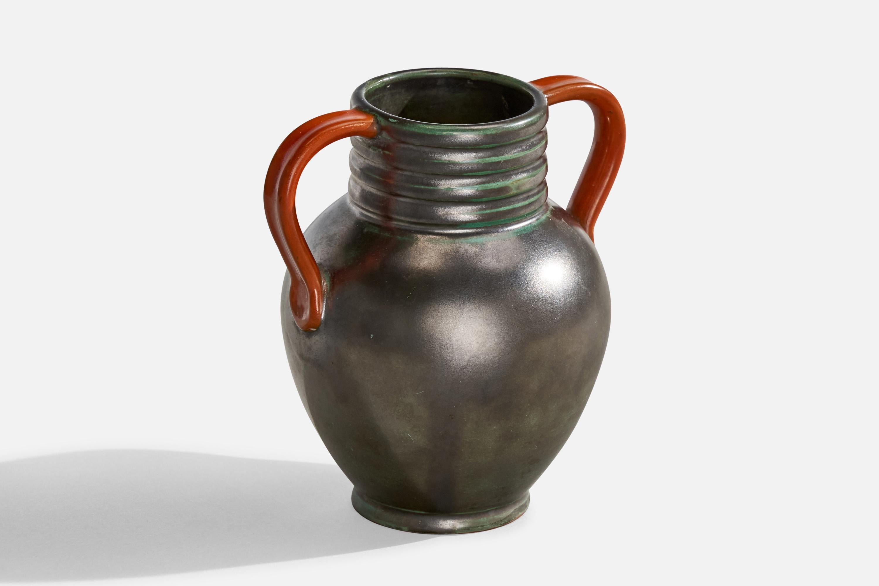 Scandinavo moderno Upsala Ekeby, Vaso, Terracotta, Svezia, anni '1930 in vendita