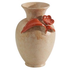 Upsala Ekeby, Vaso, Terracotta smaltata arancione e beige, Svezia, anni '40