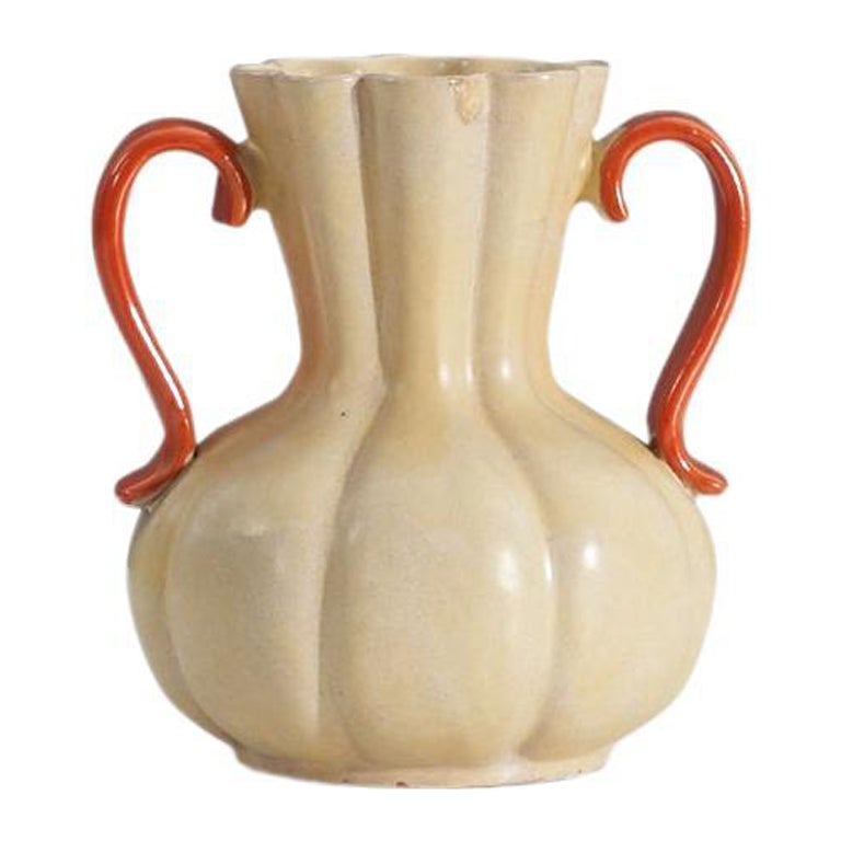 Vase vonsala-Ekeby aus orangefarbenem und beige glasiertem Steingut, Schweden, 1940er Jahre im Angebot