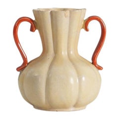 Upsala Ekeby, Vaso, Terracotta smaltata arancione e beige, Svezia, anni '40