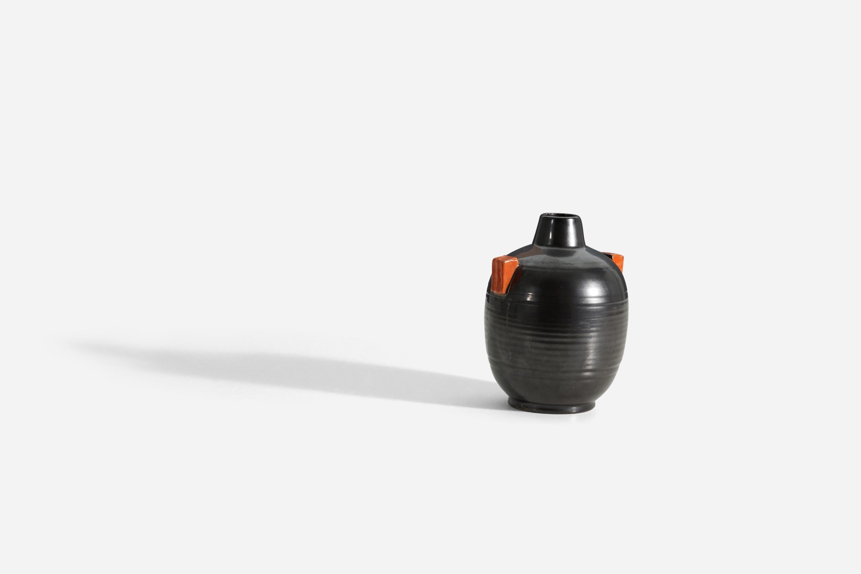 Art Deco Upsala-Ekeby, Vase, Glazed Incised Earthenware, Sweden, 1940s