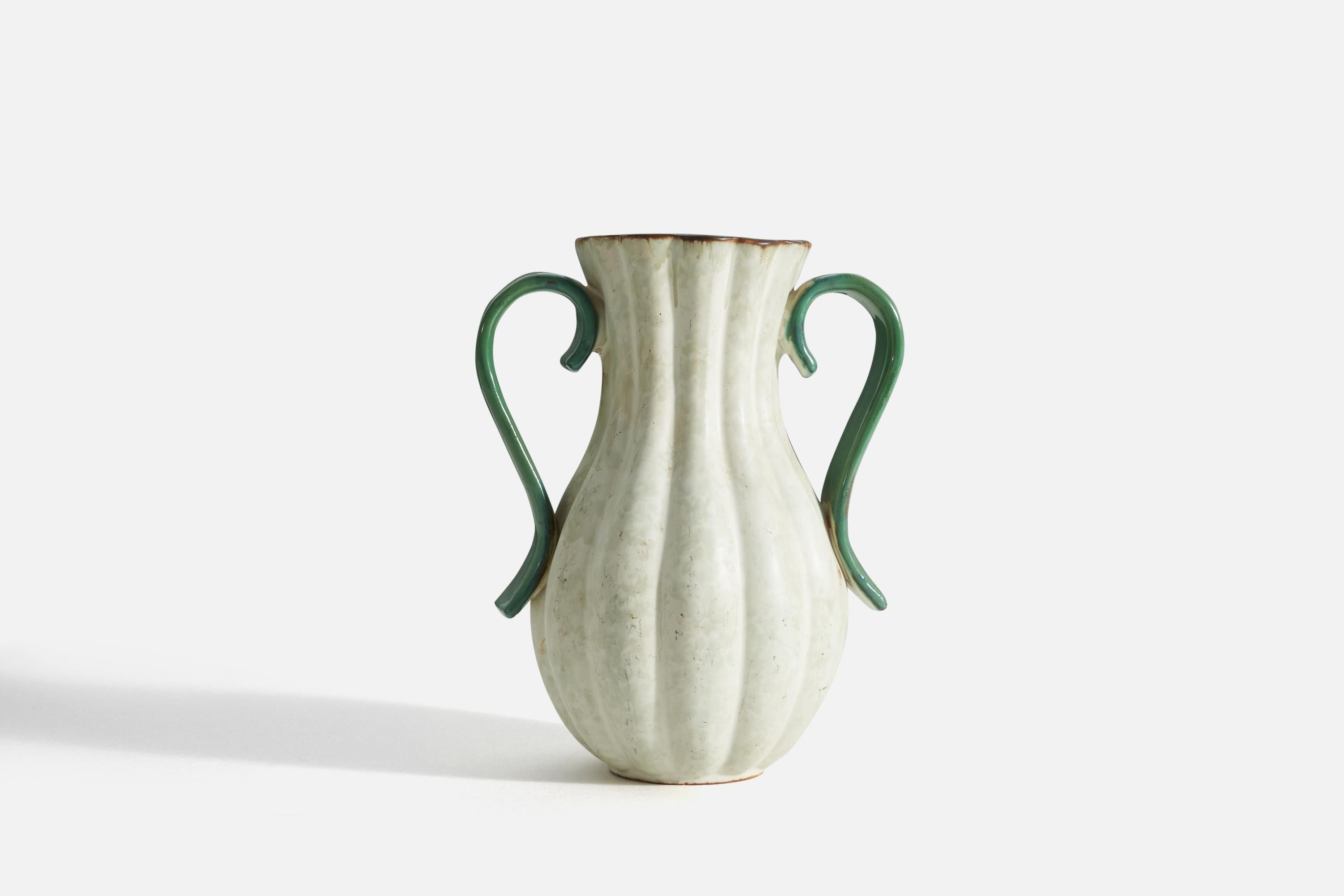 Art Deco Upsala-Ekeby, Vase, Glazed Incised Earthenware, Sweden, 1940s