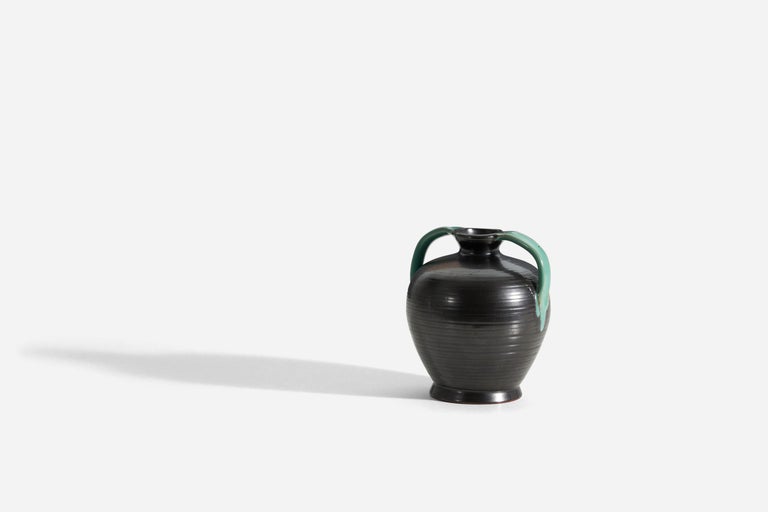 Swedish Upsala-Ekeby, Vase, Glazed Incised Earthenware, Sweden, 1940s For Sale