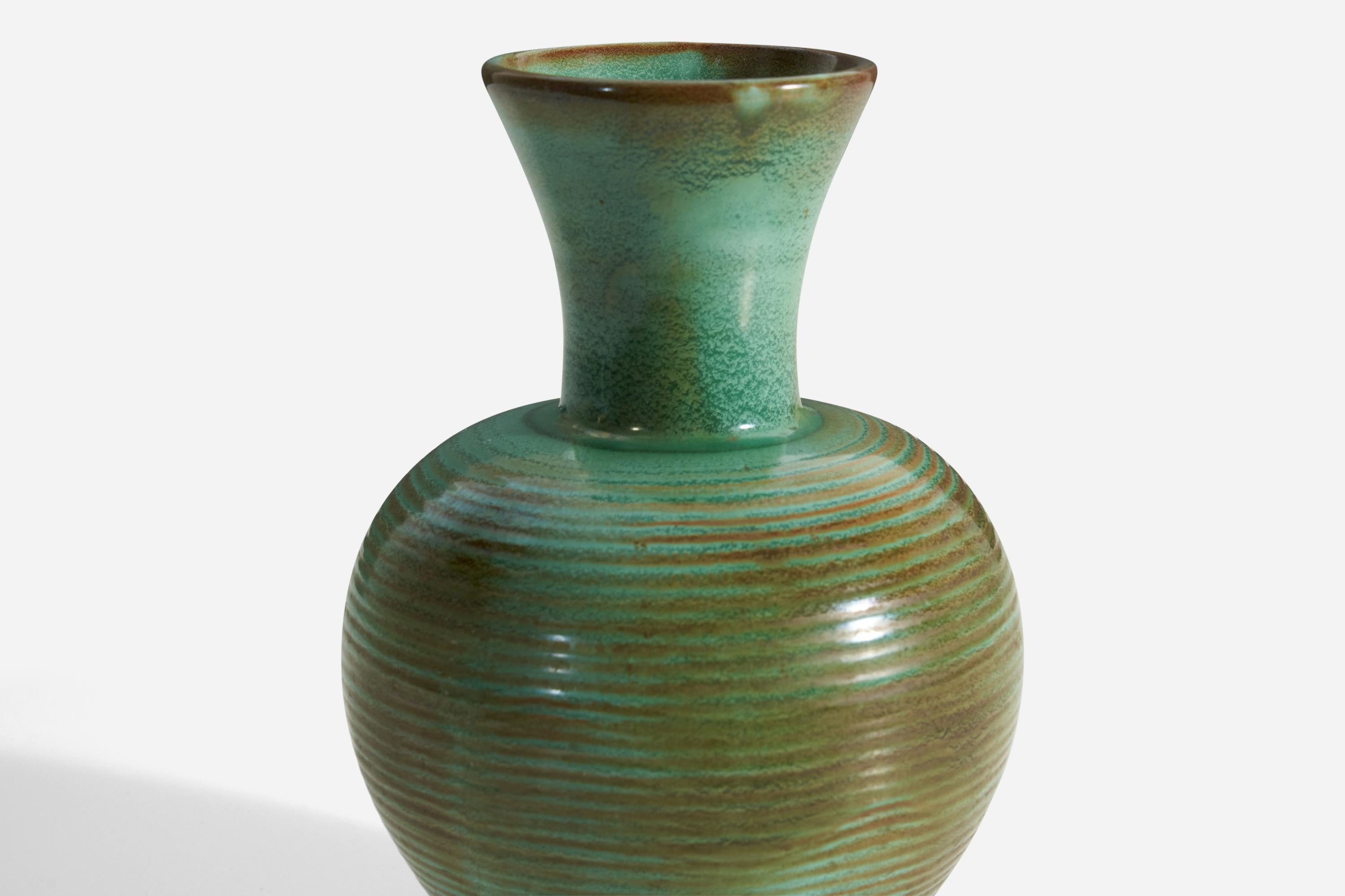 Swedish Upsala-Ekeby, Vase, Glazed Incised Earthenware, Sweden, 1940s For Sale