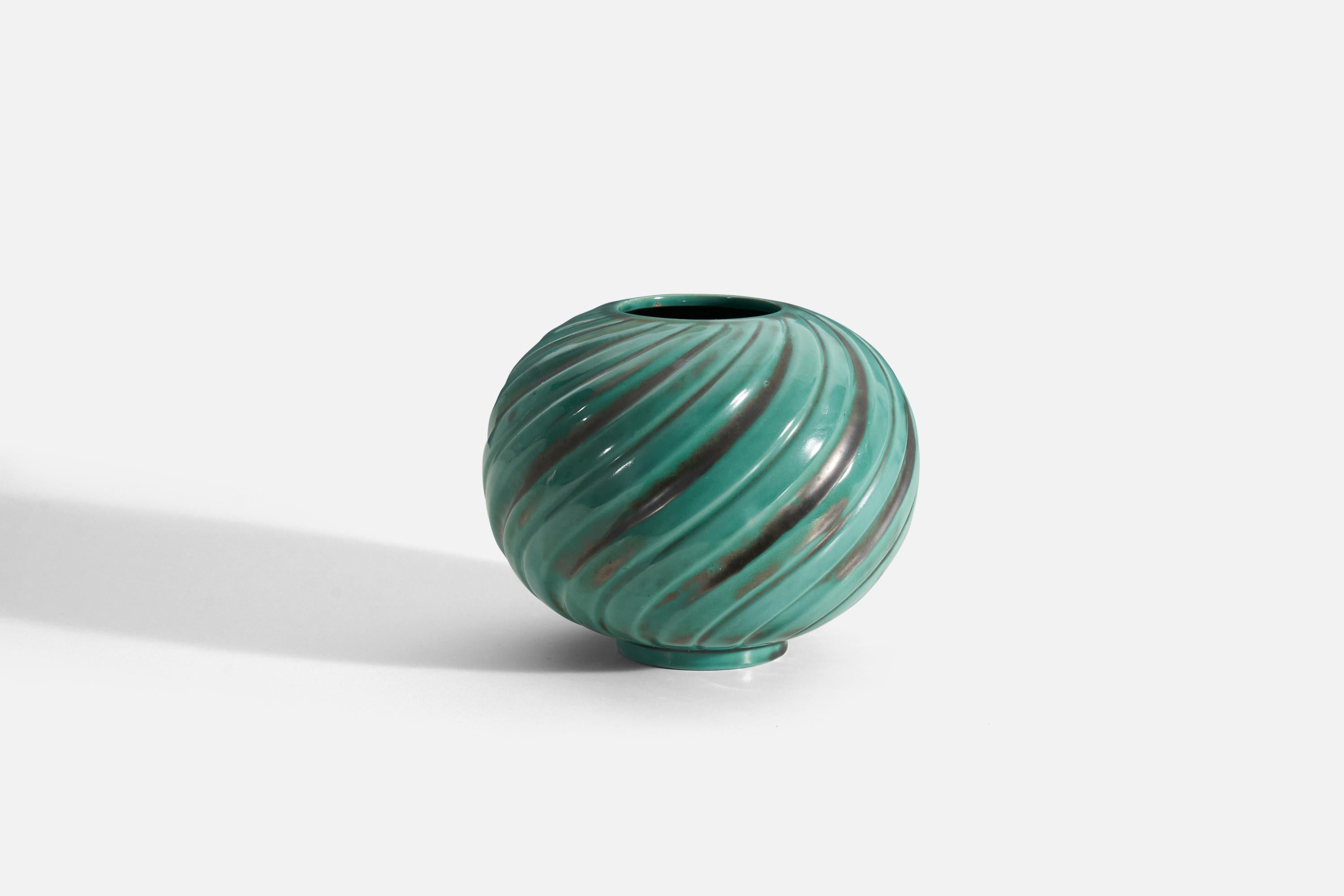 Swedish Anna-Lisa Thomson, Vase, Glazed Incised Earthenware, Upsala-Ekeby, Sweden, 1940s For Sale