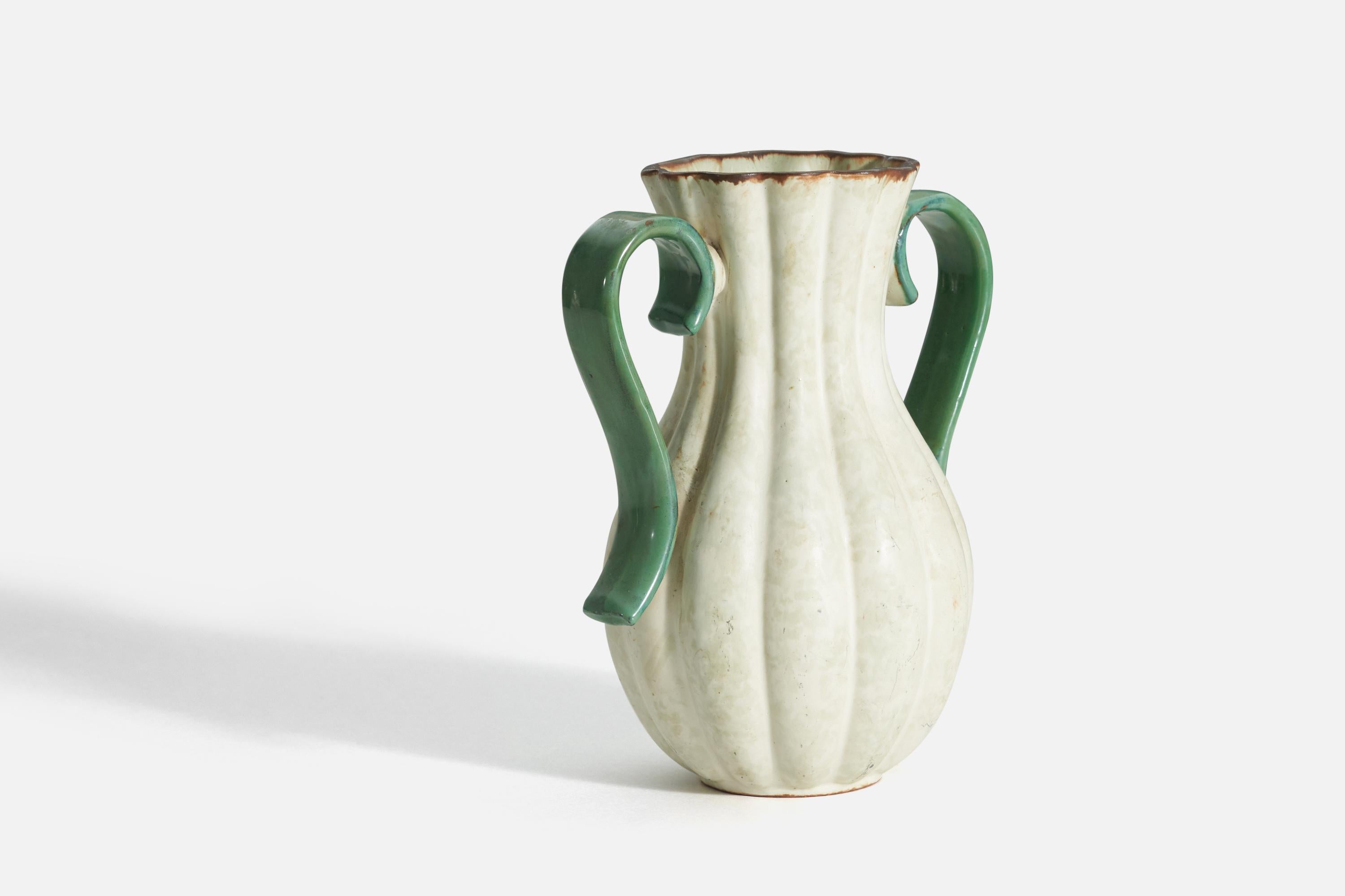 Swedish Upsala-Ekeby, Vase, Glazed Incised Earthenware, Sweden, 1940s