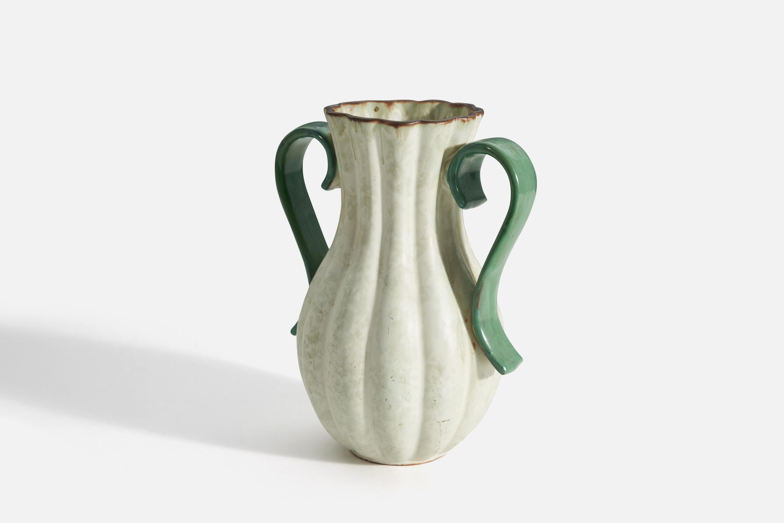 Mid-20th Century Upsala-Ekeby, Vase, Glazed Incised Earthenware, Sweden, 1940s