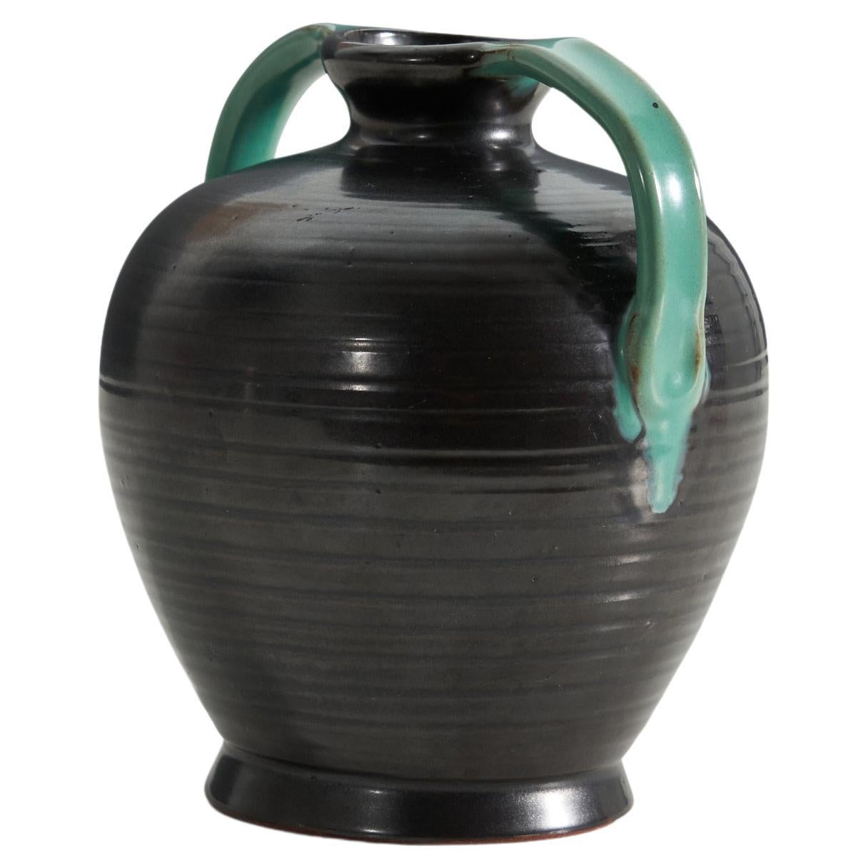 Upsala-Ekeby, Vase, Glazed Incised Earthenware, Sweden, 1940s For Sale