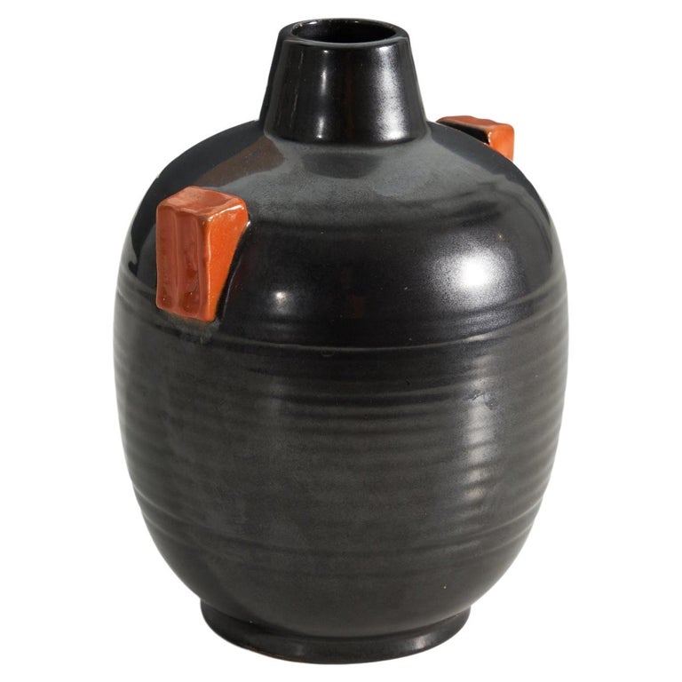 Upsala-Ekeby, Vase, Glazed Incised Earthenware, Sweden, 1940s For Sale