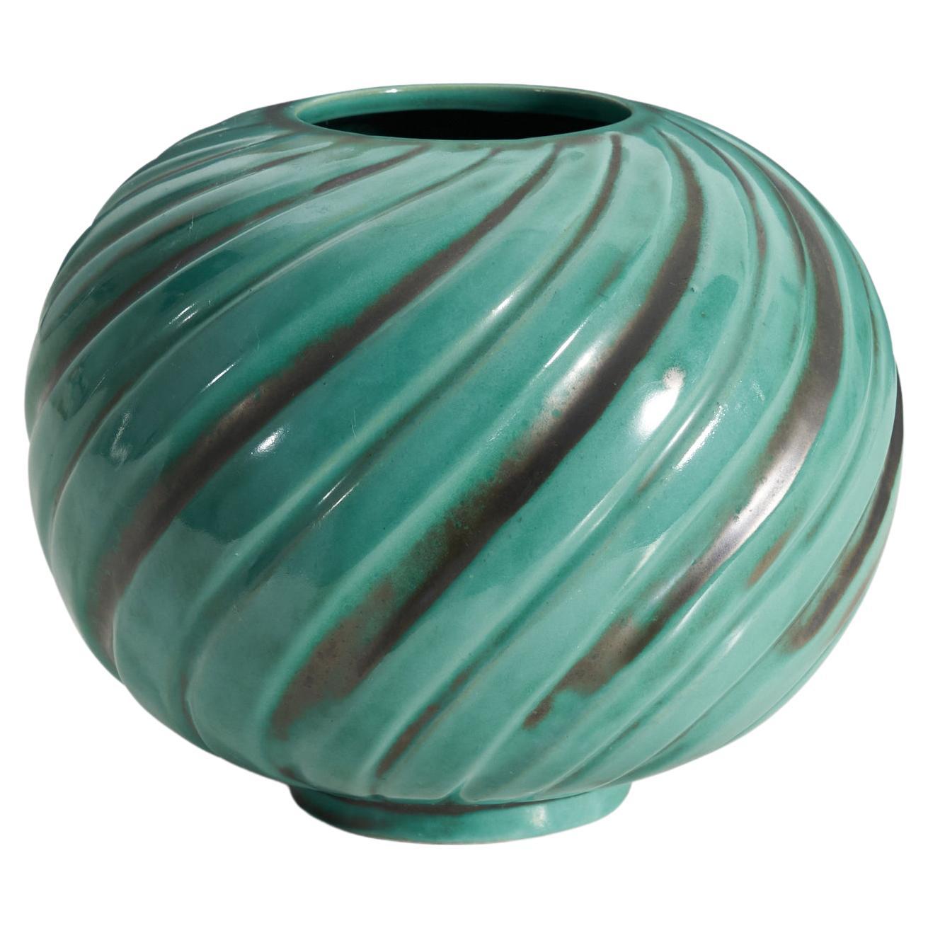 Anna-Lisa Thomson, Vase, Glazed Incised Earthenware, Upsala-Ekeby, Sweden, 1940s For Sale