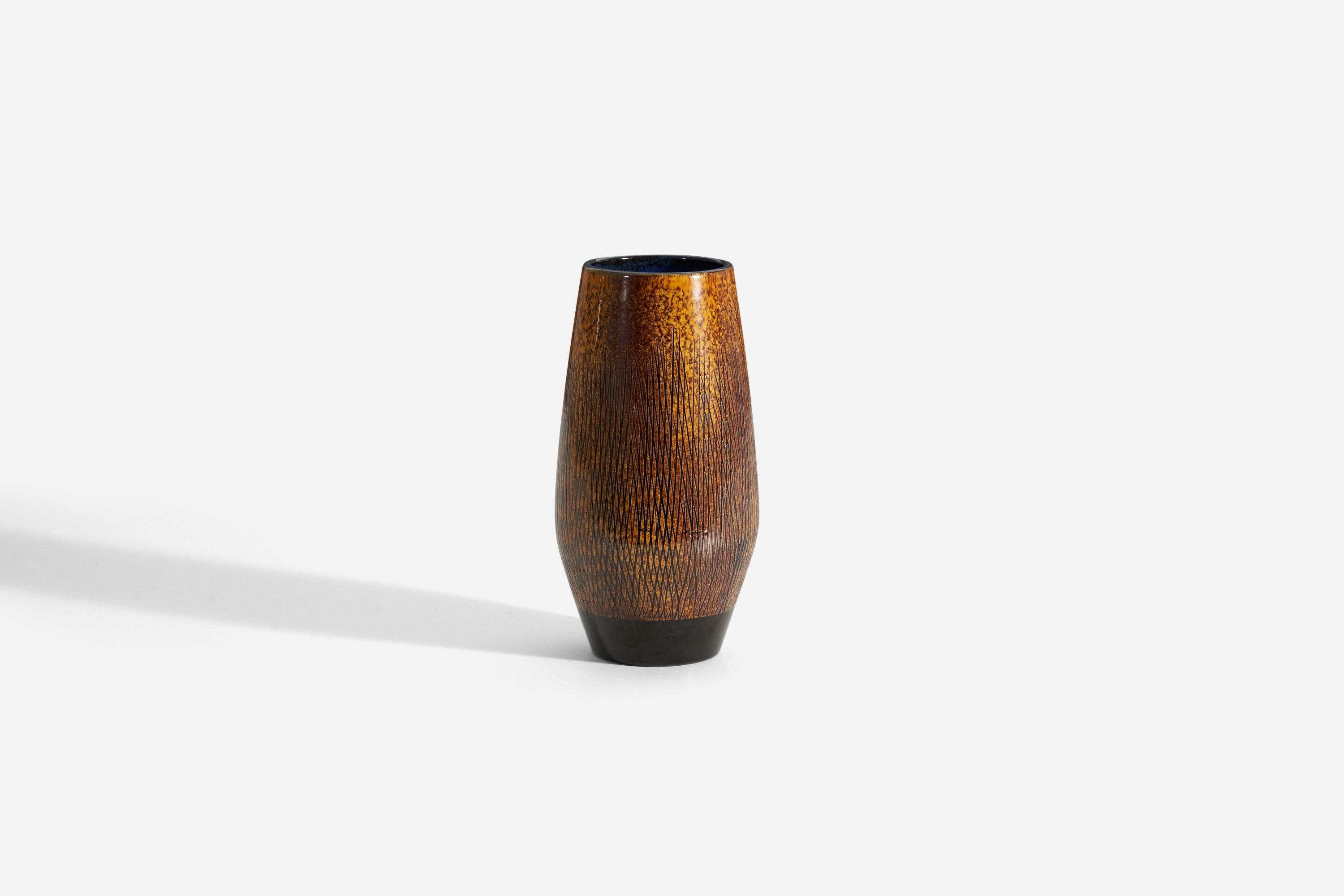 Swedish Upsala-Ekeby, Vase, Glazed Incised Earthenware, Sweden, 1950s For Sale
