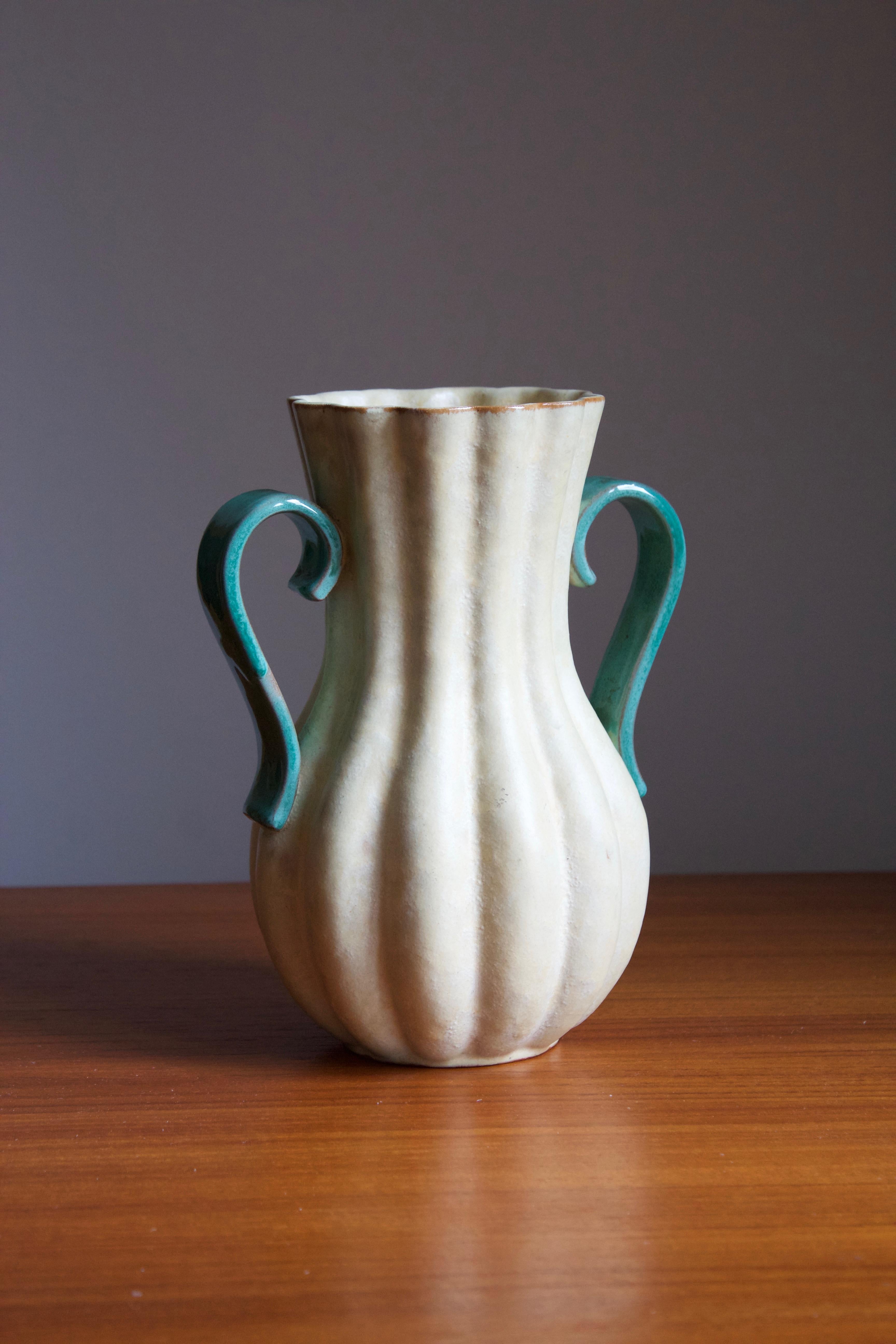 Art Deco Upsala-Ekeby, Vase, Glazed / Painted Stoneware, Sweden, 1930s