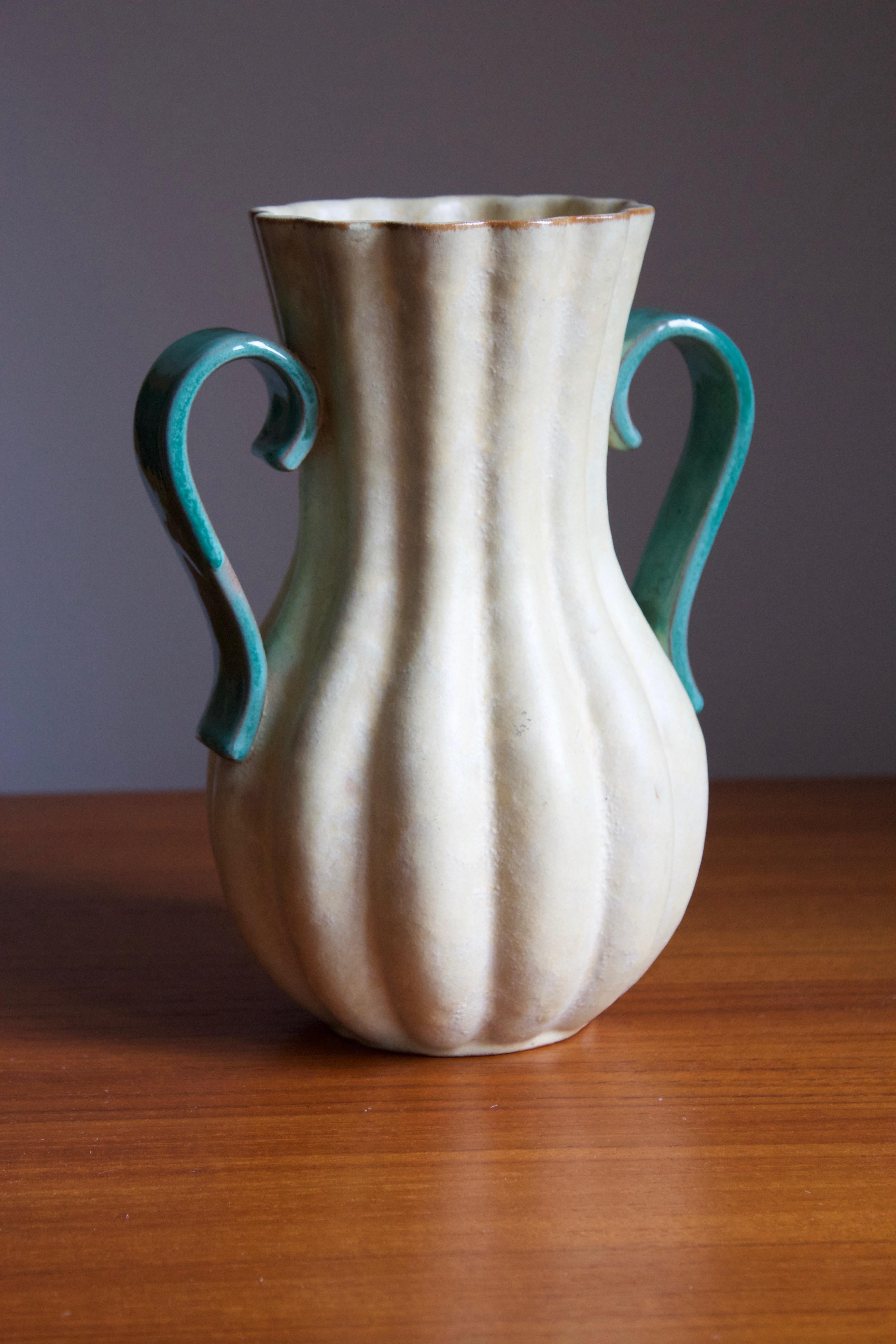 Swedish Upsala-Ekeby, Vase, Glazed / Painted Stoneware, Sweden, 1930s