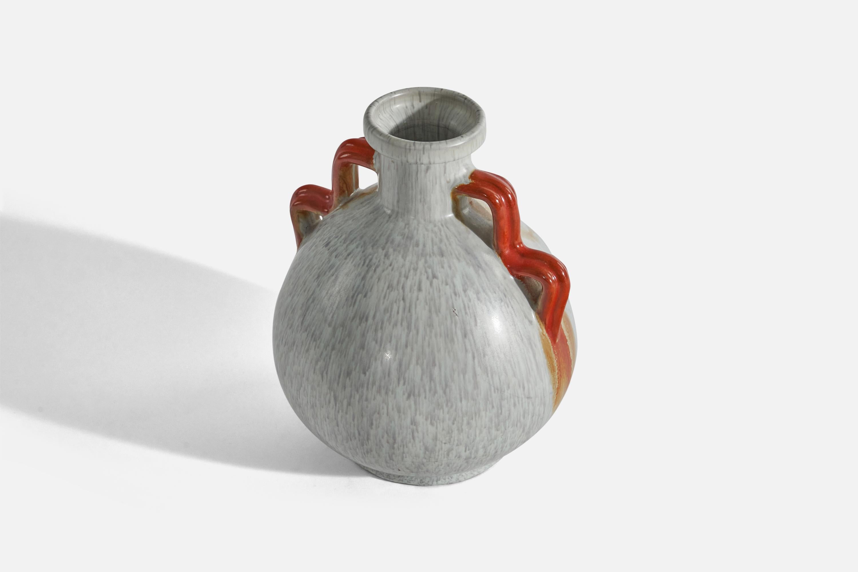 Scandinavian Modern Upsala-Ekeby, Vase, Gray and Red-Glazed Earthenware, Sweden, 1940s For Sale