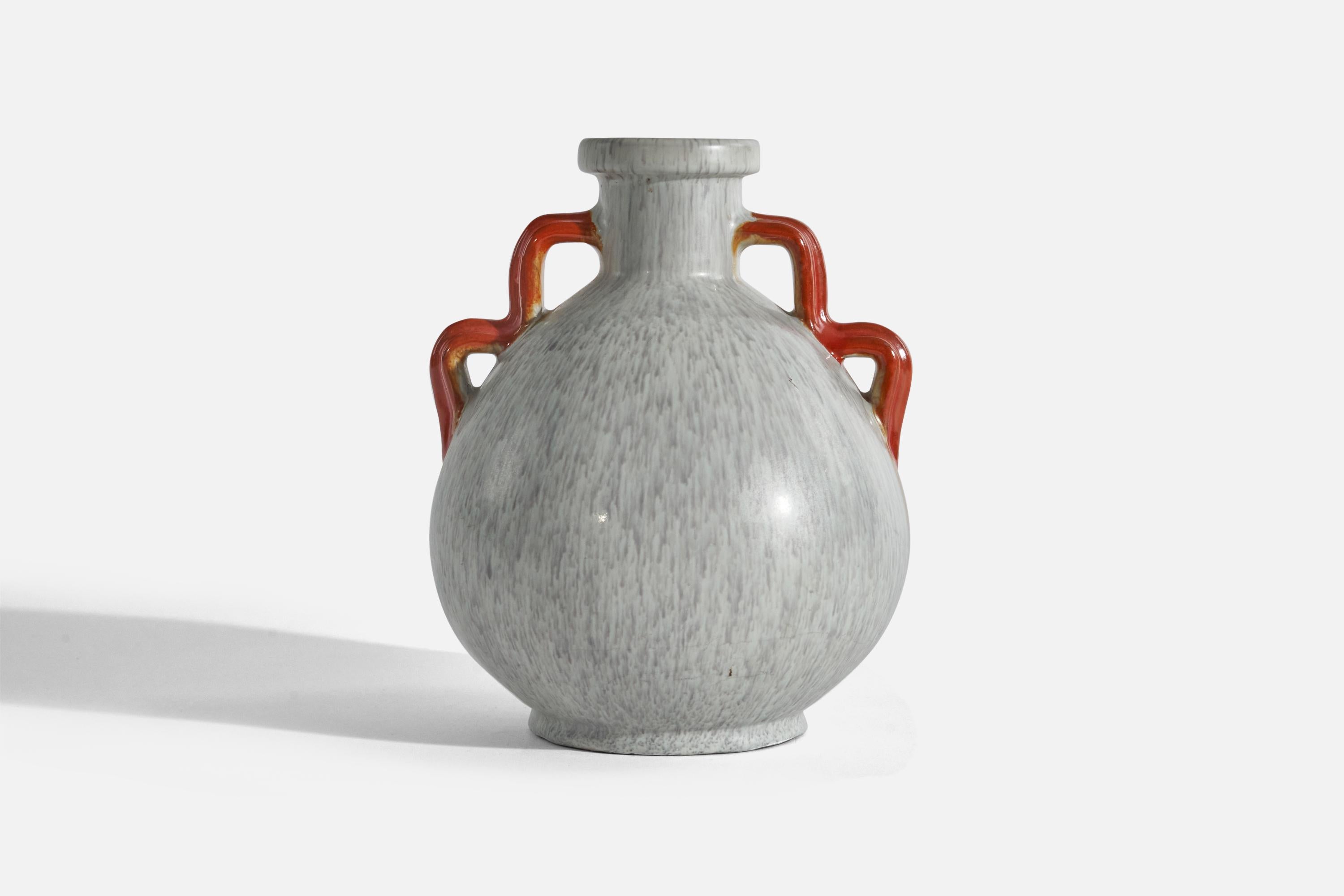 Swedish Upsala-Ekeby, Vase, Gray and Red-Glazed Earthenware, Sweden, 1940s For Sale