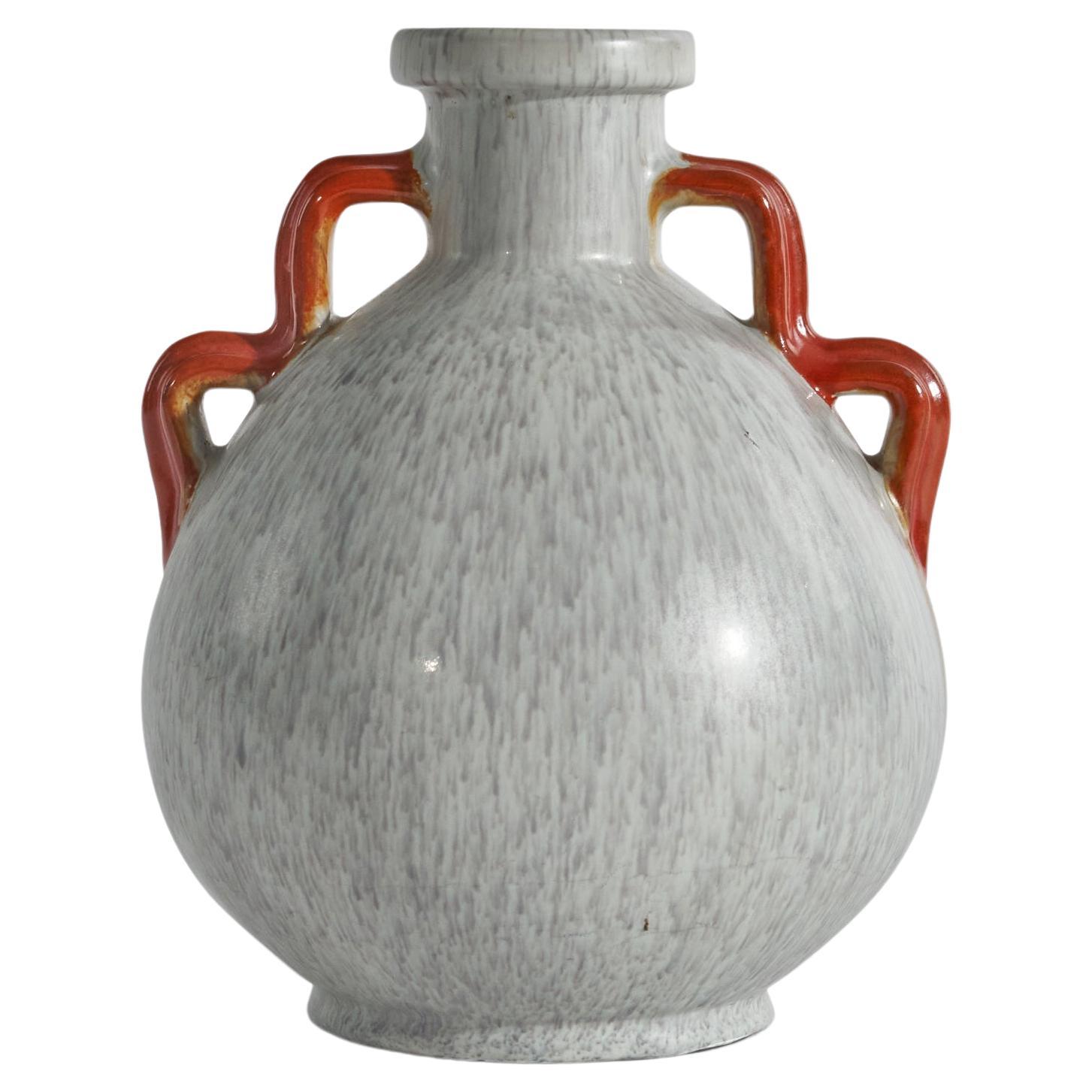 Upsala-Ekeby, Vase, Gray and Red-Glazed Earthenware, Sweden, 1940s