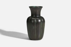 Upsala-Ekeby, Vase, Green and Black Glazed Earthenware, Sweden, 1940s