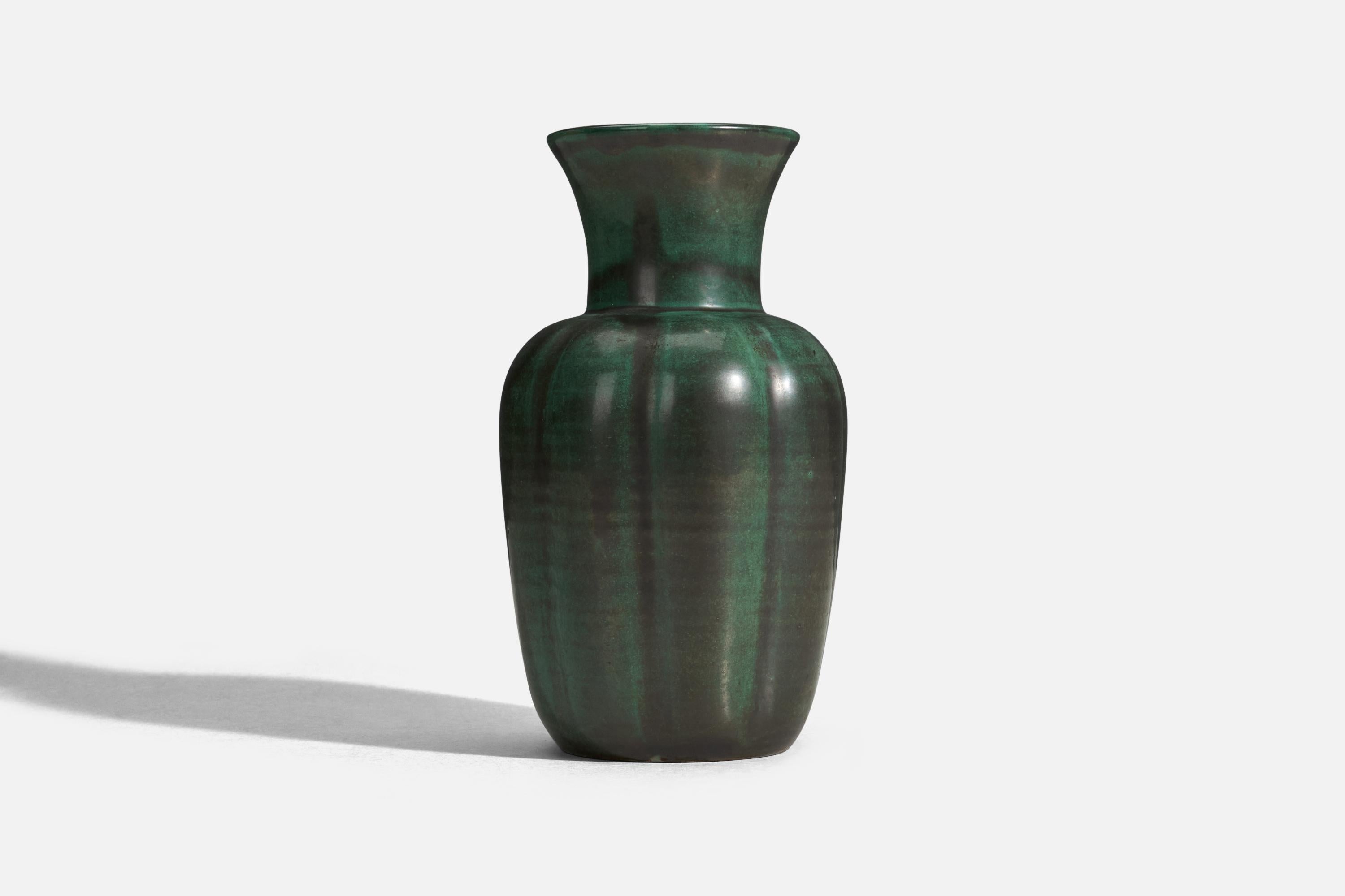 Swedish Upsala-Ekeby, Vase, Green and Black Glazed Earthenware, Sweden, 1940s For Sale