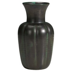 Upsala-Ekeby, Vase, Green and Black Glazed Earthenware, Sweden, 1940s
