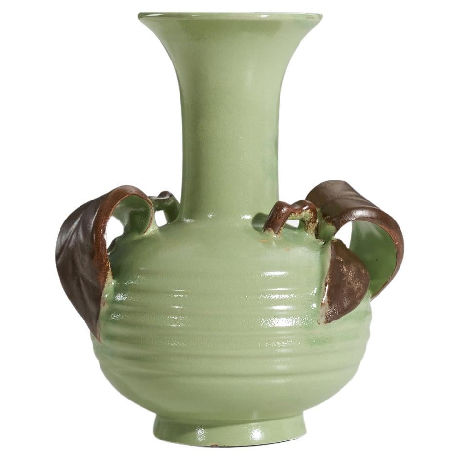 Upsala-Ekeby, Vase, Green and Brown-Glazed Earthenware, Sweden, 1940s For Sale