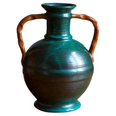 Upsala-Ekeby, Vase, Green and Orange Glazed Earthenware, Sweden, 1930s