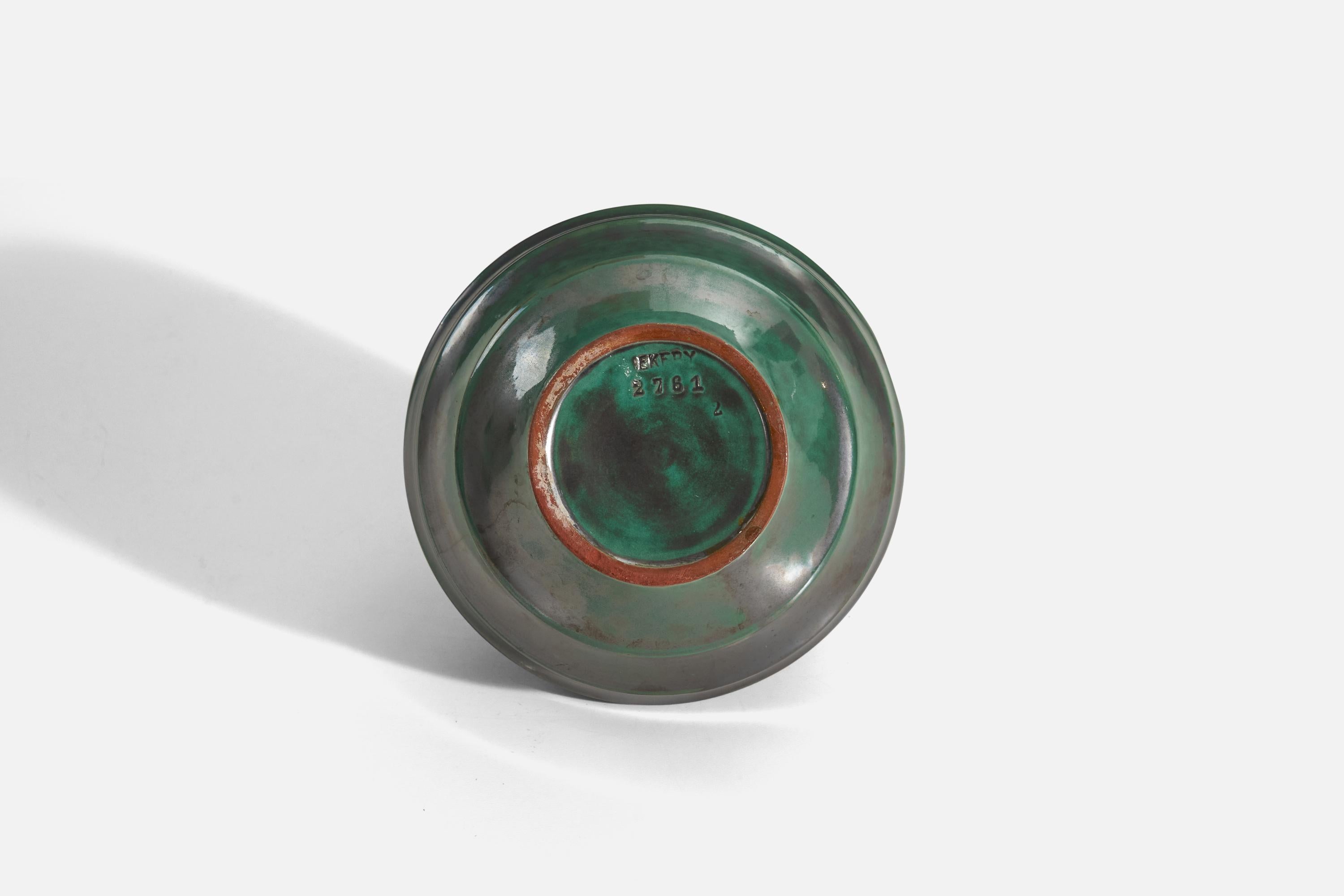 Mid-20th Century Upsala-Ekeby, Vase, Green and Orange-Glazed Earthenware, Sweden, 1940s