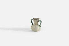 Vase en faïence vernie verte et blanche de Upsala-Ekeby, Suède, années 1940