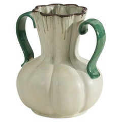 Upsala-Ekeby, Vase, Green and White-Glazed Earthenware, Sweden, 1940s