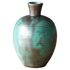 Upsala-Ekeby, Vase, Green Black Glazed Earthenware, Sweden, 1940s