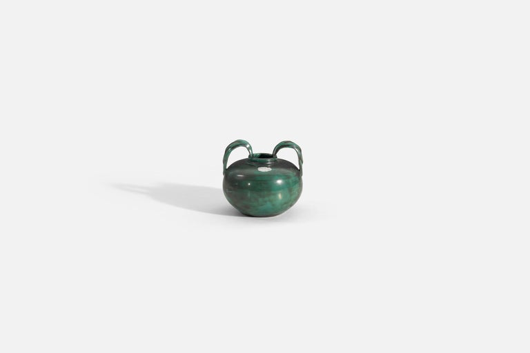 A green-glazed earthenware vase produced by Upsala-Ekeby, Sweden, 1940s.
 