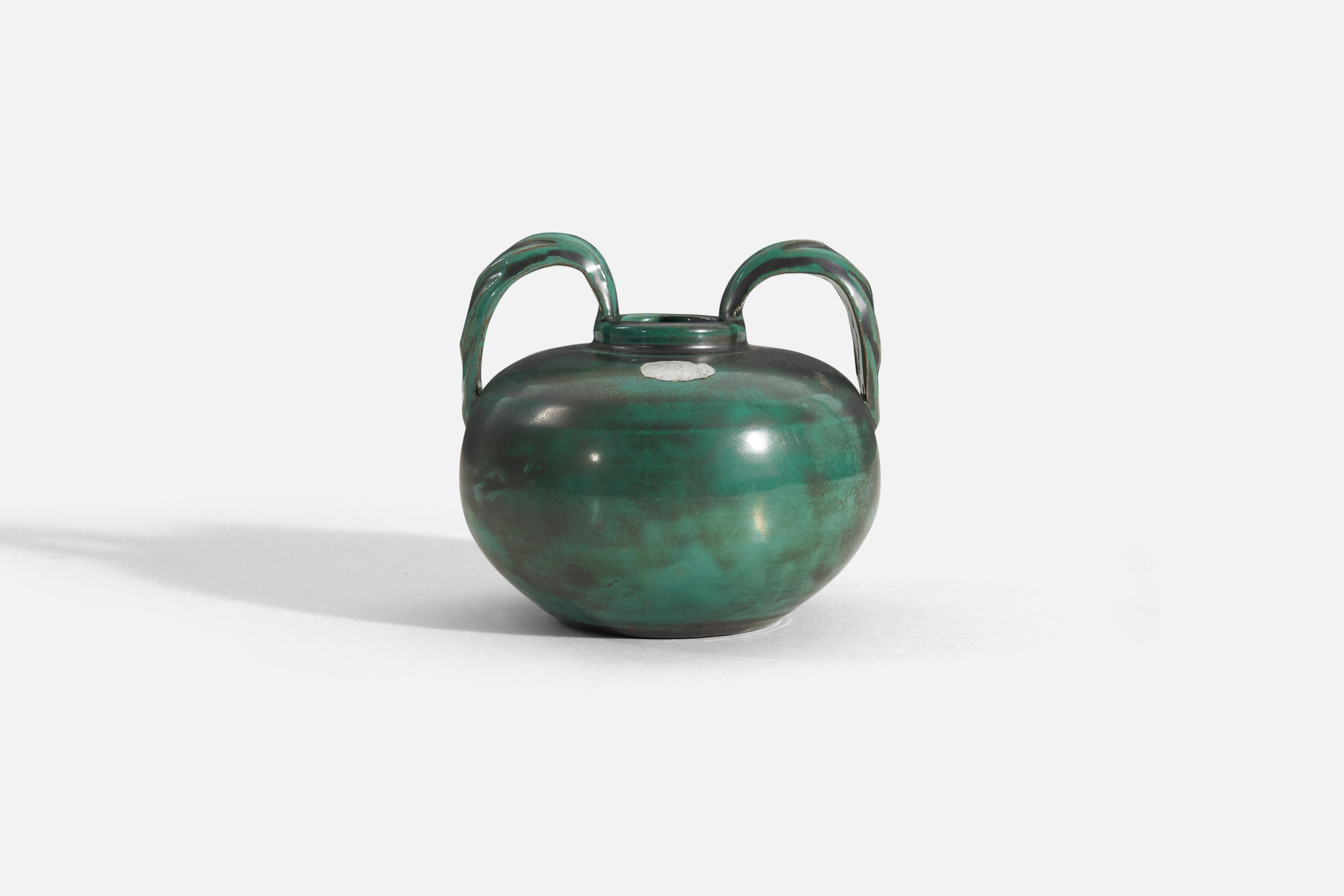 Art Deco Upsala-Ekeby, Vase, Green-Glazed Earthenware, Sweden, 1940s