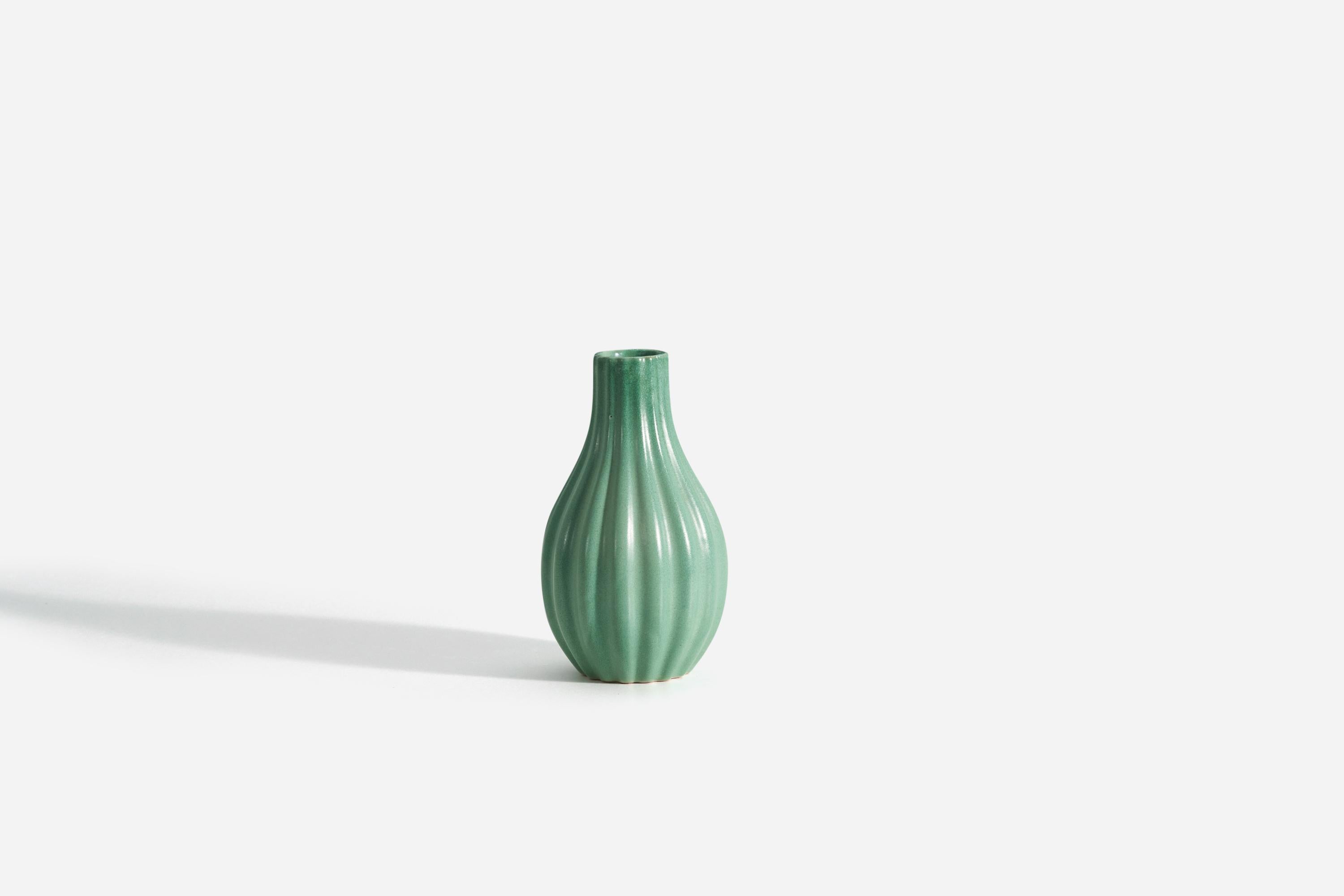 Swedish Upsala-Ekeby, Vase, Green-Glazed Earthenware, Sweden, 1940s For Sale