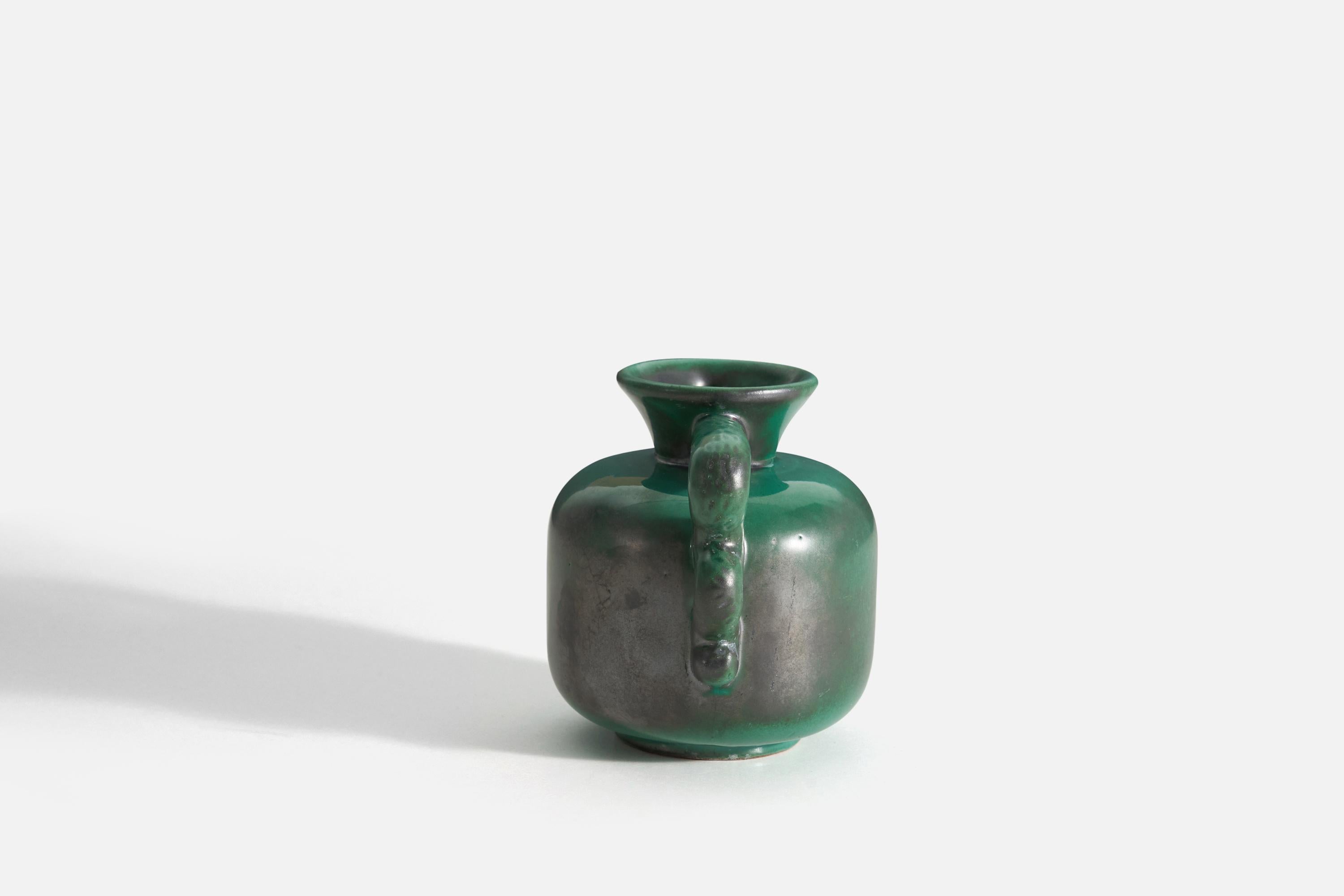 Swedish Upsala-Ekeby, Vase, Green-Glazed Earthenware, Sweden, 1940s For Sale