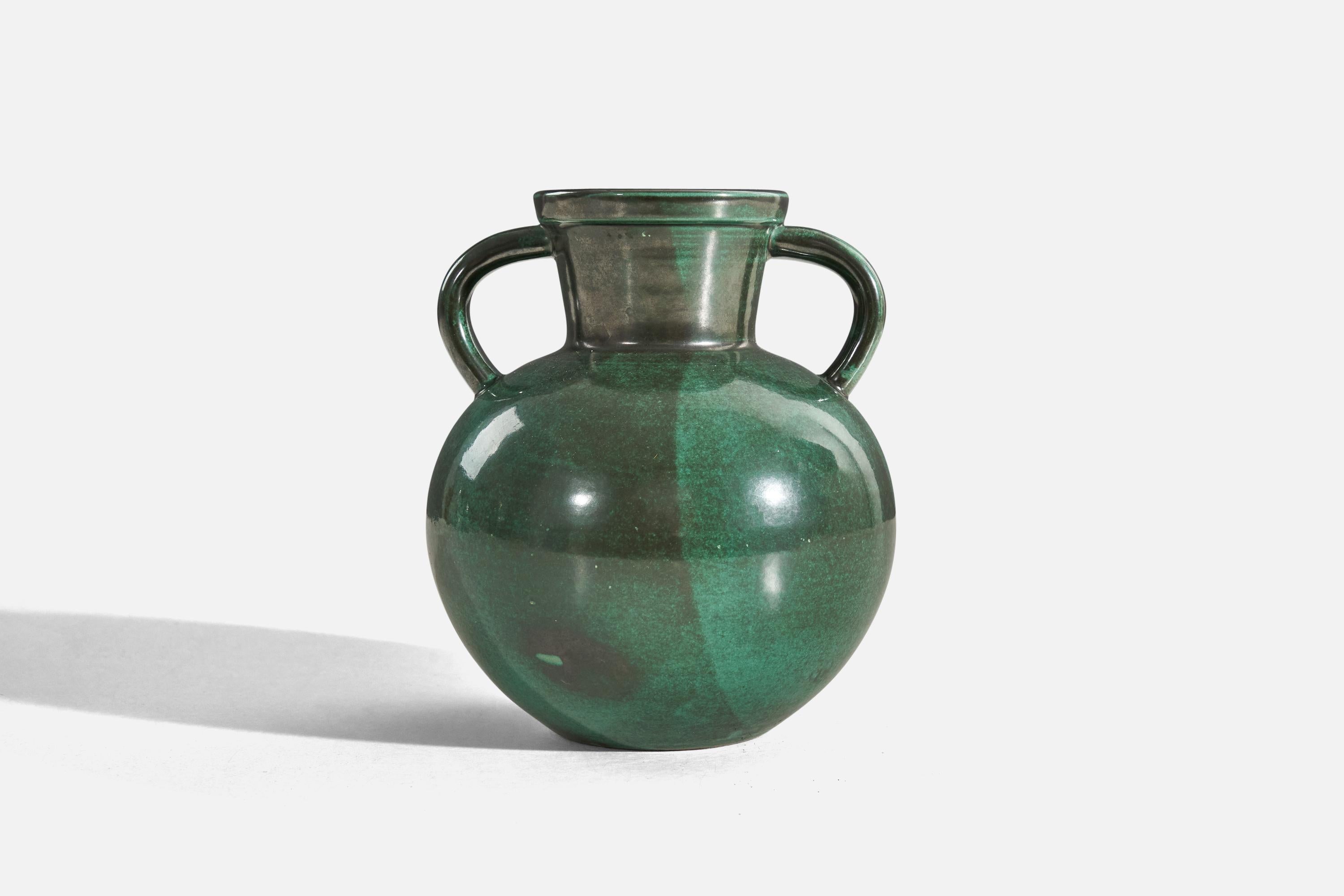 Swedish Upsala-Ekeby, Vase, Green-Glazed Earthenware, Sweden, 1940s For Sale