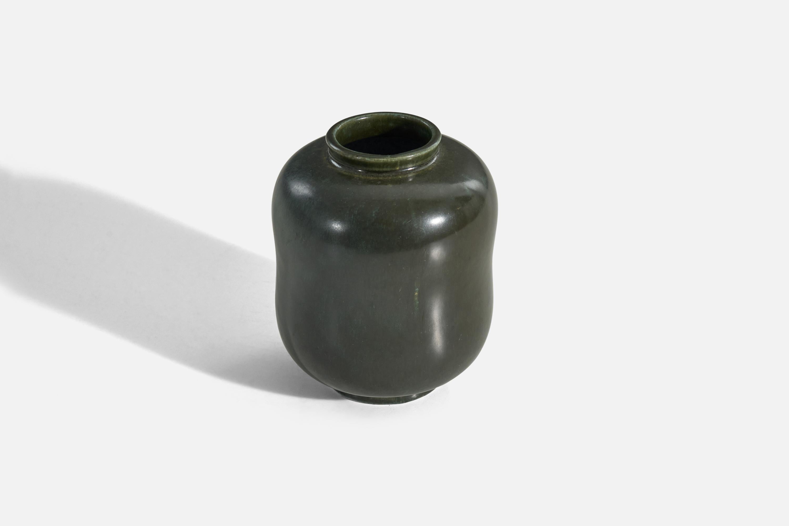 Swedish Upsala-Ekeby, Vase, Green-Glazed Earthenware, Sweden, 1940s For Sale
