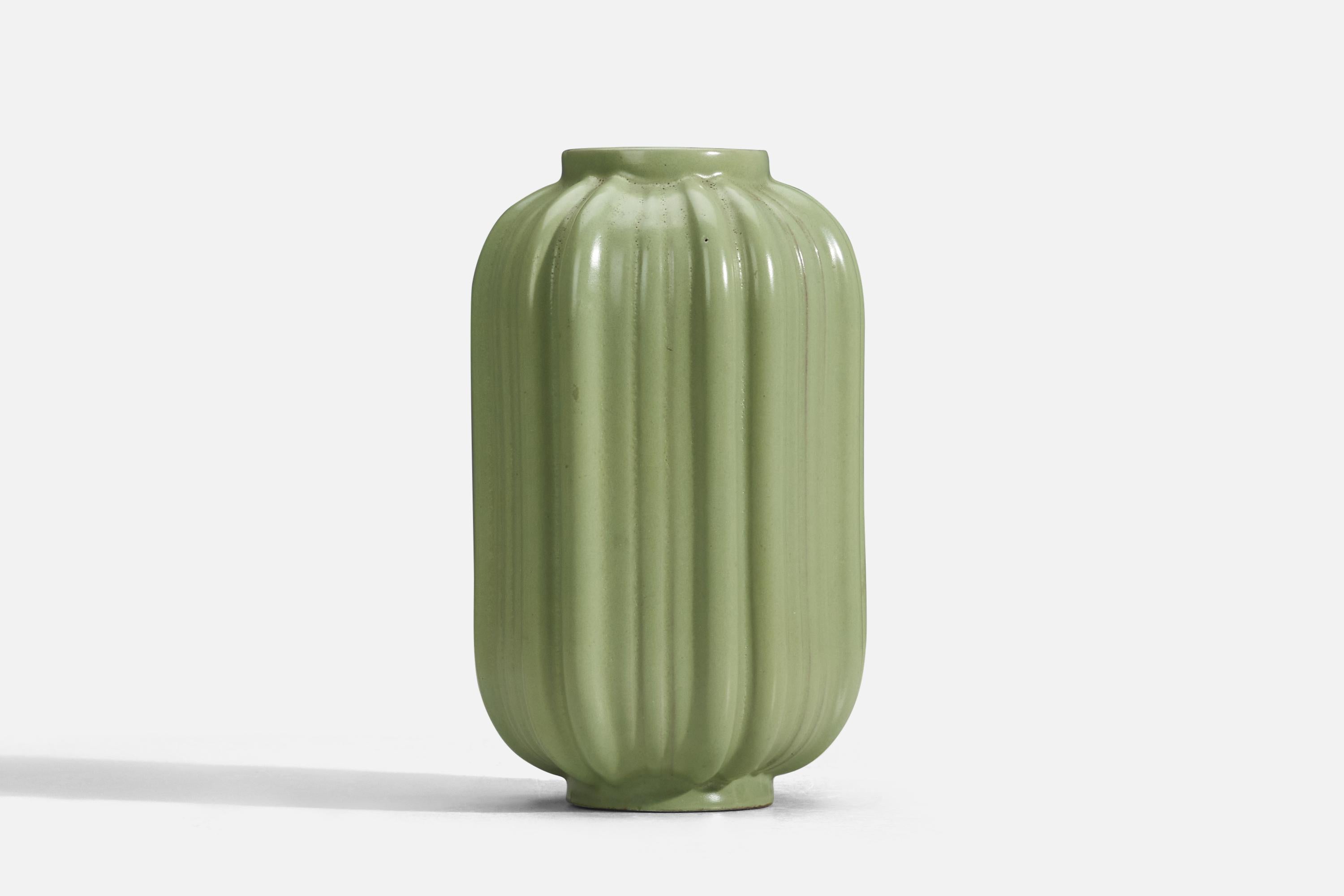 Swedish Upsala-Ekeby, Vase, Green Glazed Earthenware, Sweden, 1940s For Sale