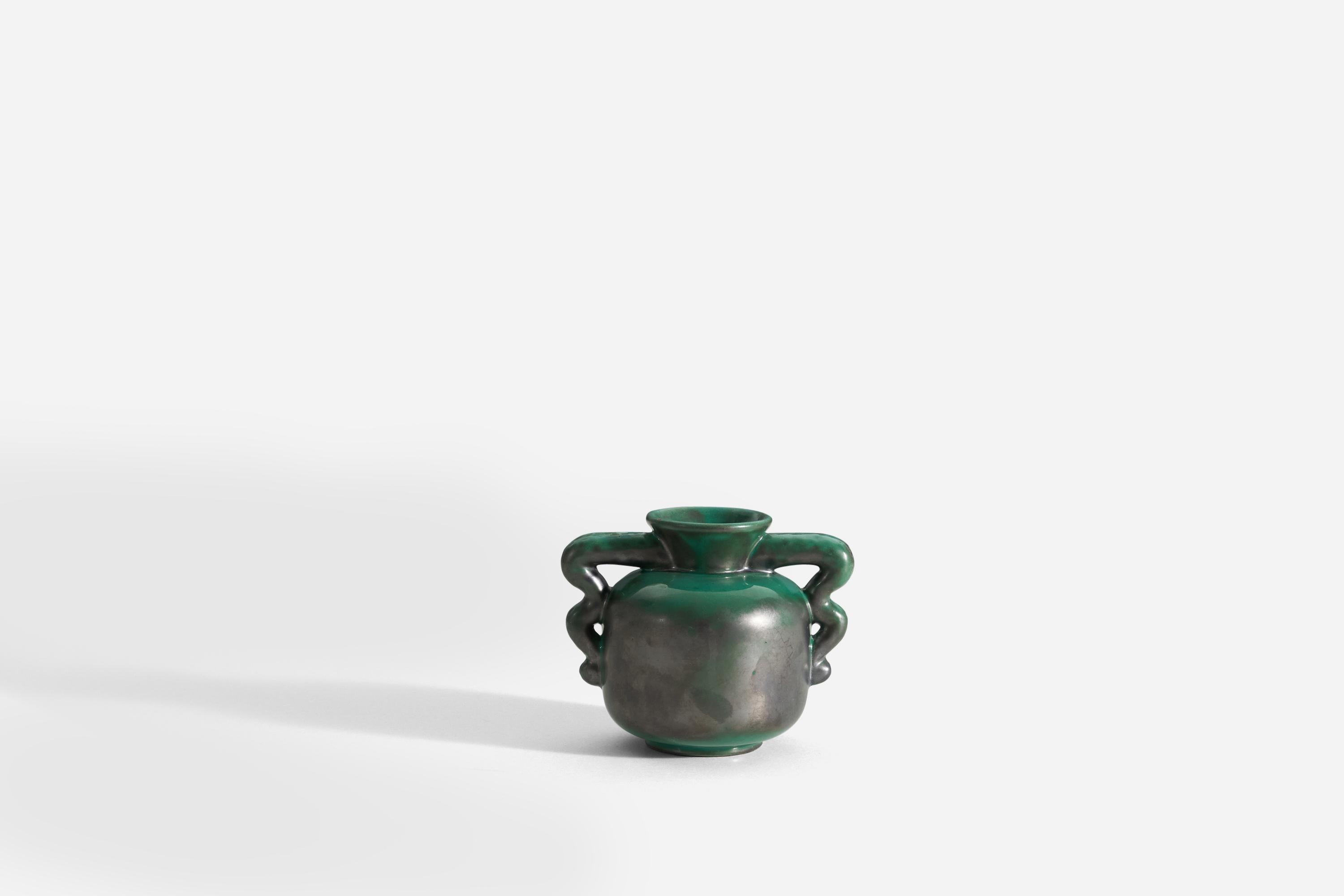 Upsala-Ekeby, Vase, Green-Glazed Earthenware, Sweden, 1940s In Good Condition For Sale In High Point, NC