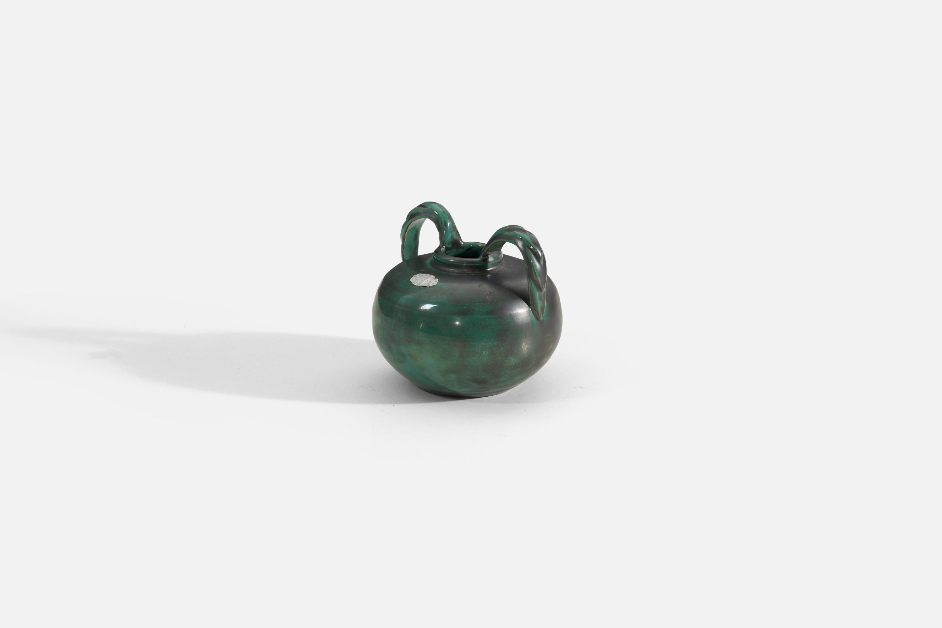 Upsala-Ekeby, Vase, Green-Glazed Earthenware, Sweden, 1940s In Good Condition In High Point, NC