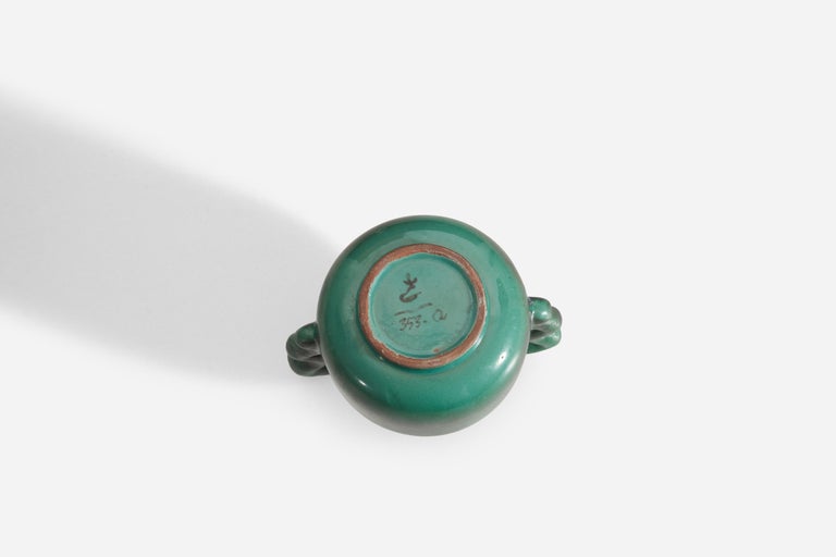 Mid-20th Century Upsala-Ekeby, Vase, Green-Glazed Earthenware, Sweden, 1940s For Sale