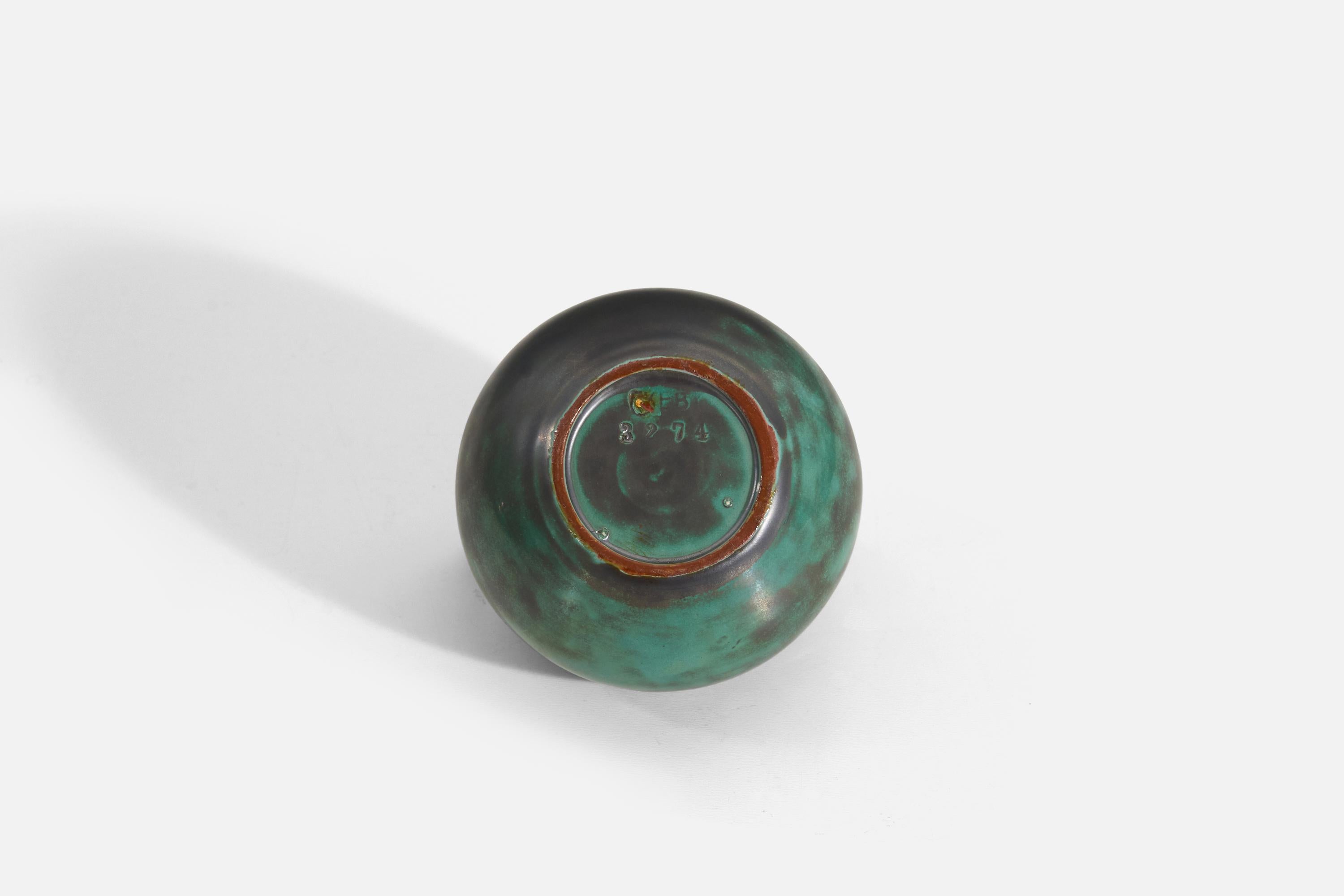Mid-20th Century Upsala-Ekeby, Vase, Green-Glazed Earthenware, Sweden, 1940s