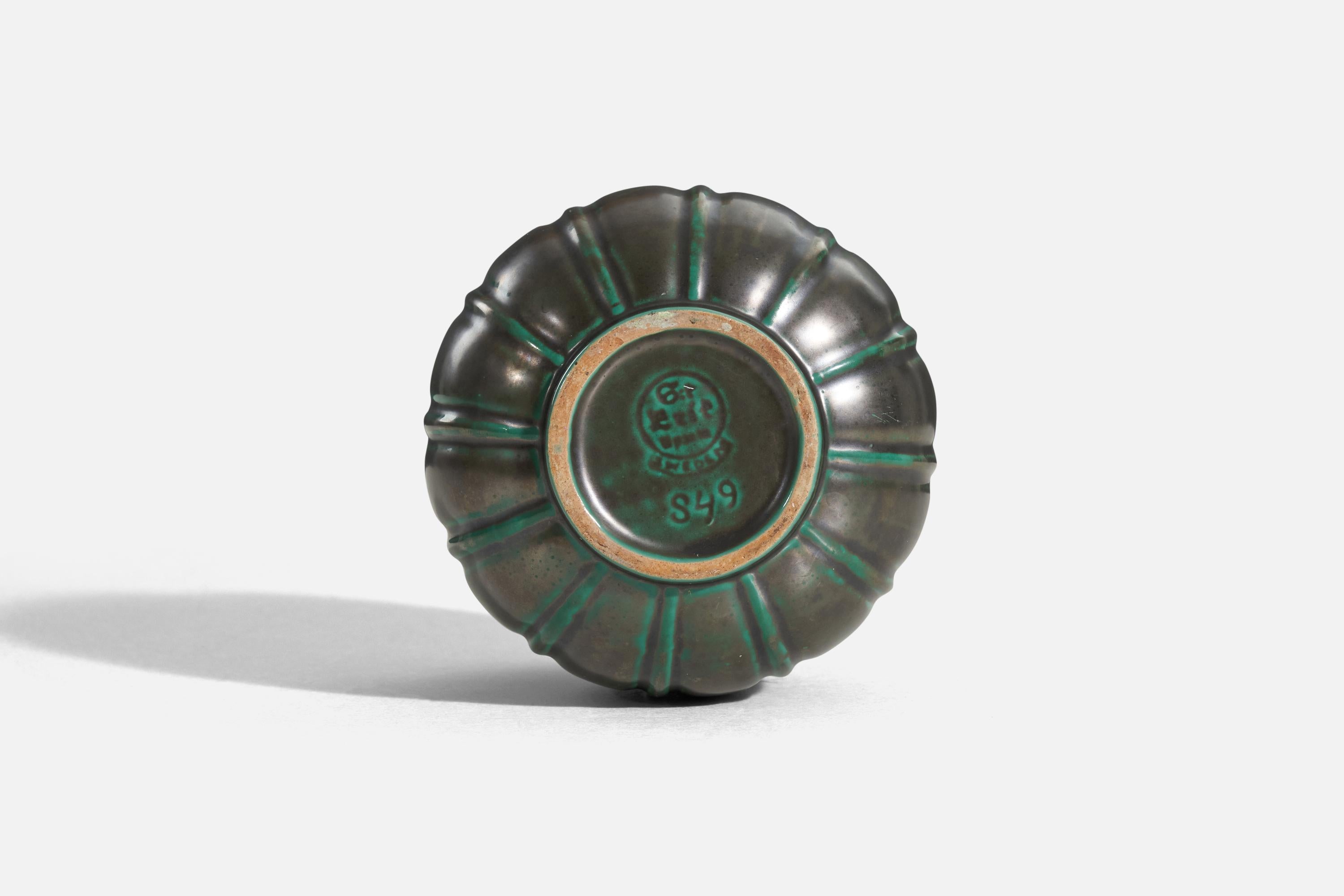 Mid-20th Century Upsala-Ekeby, Vase, Green-Glazed Earthenware, Sweden, 1940s For Sale