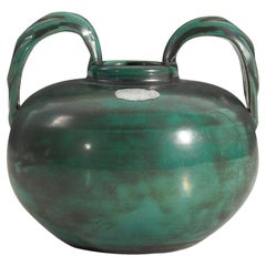 Upsala-Ekeby, Vase, Green-Glazed Earthenware, Sweden, 1940s