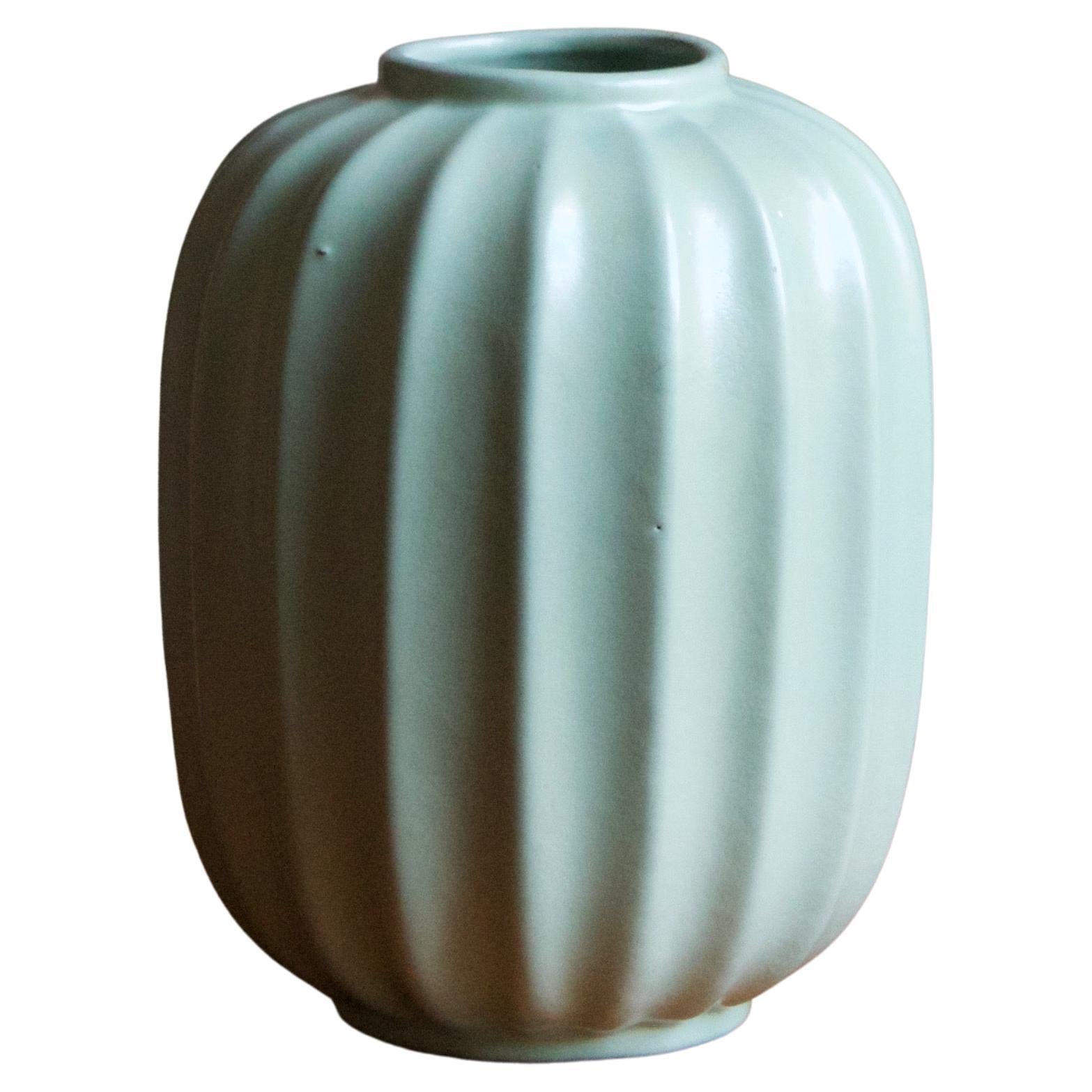 Upsala-Ekeby, Vase, Green Glazed Earthenware, Sweden, 1940s For Sale at  1stDibs