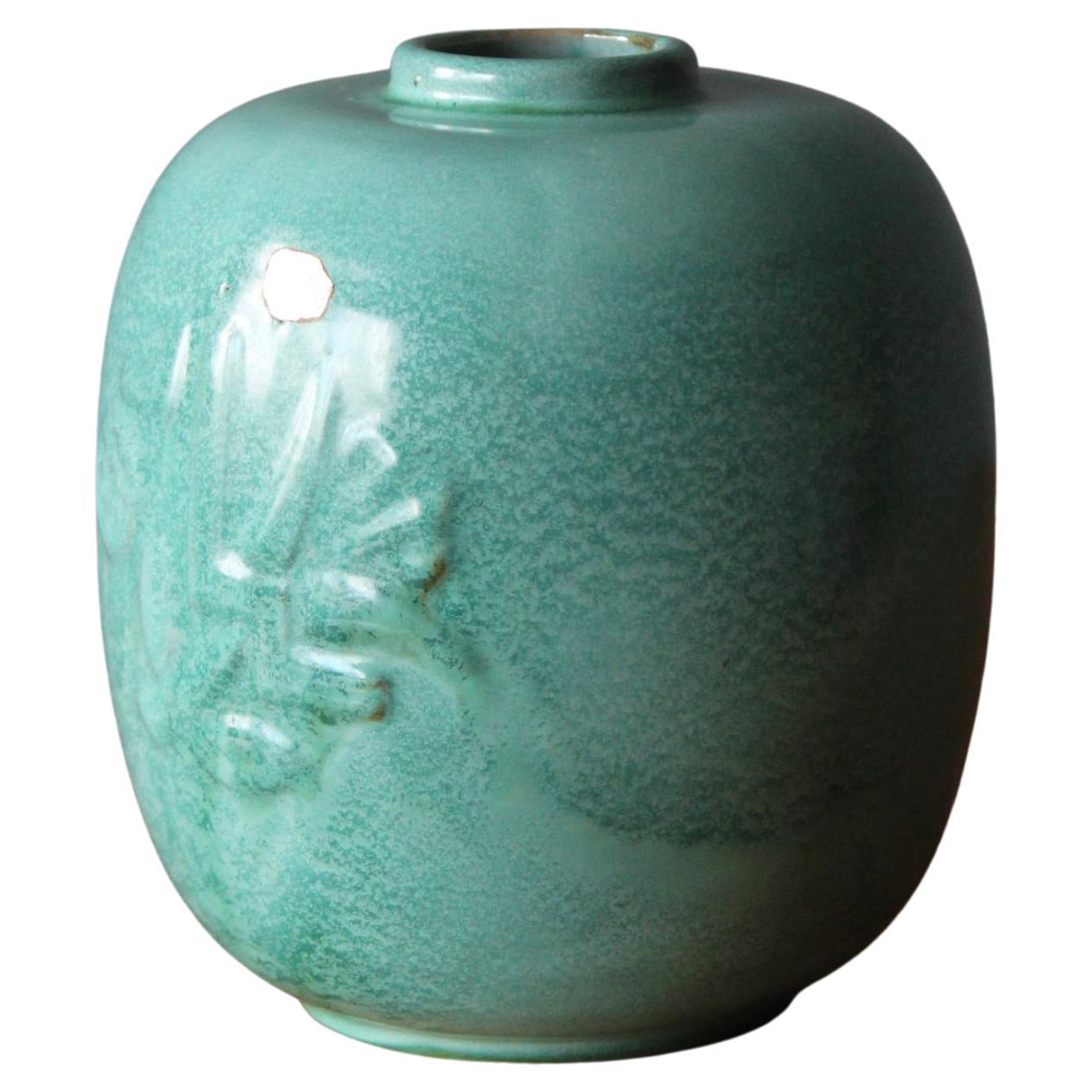 Upsala-Ekeby, Vase, Green Glazed Earthenware, Sweden, 1940s