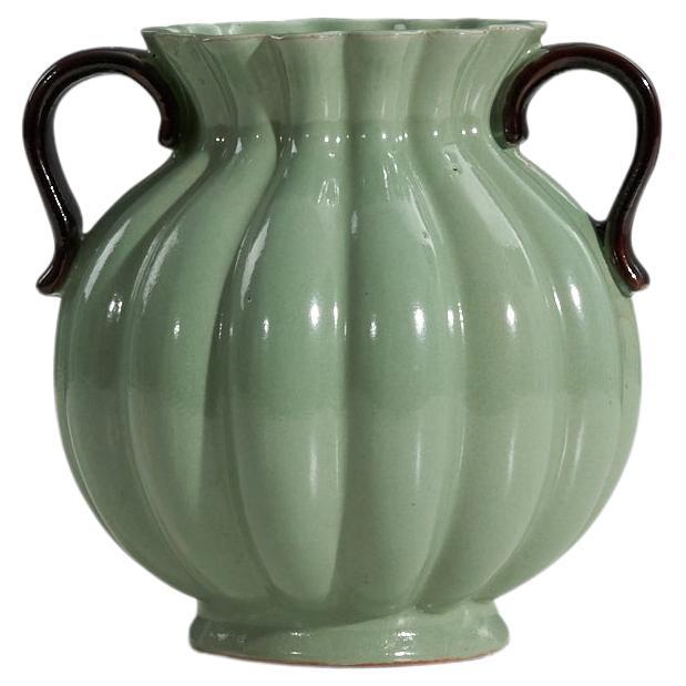 Upsala-Ekeby, Vase, Green-Glazed Earthenware, Sweden, 1940s