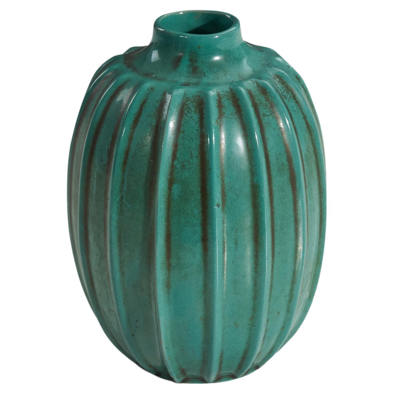 Upsala-Ekeby, Vase, Green-Glazed Earthenware, Sweden, 1940s For Sale at  1stDibs