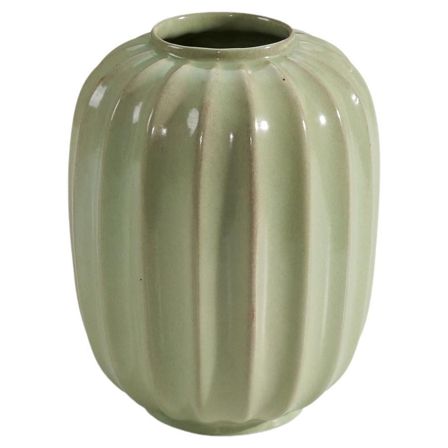 Upsala-Ekeby, Vase, Green-Glazed Earthenware, Sweden, 1940s For Sale